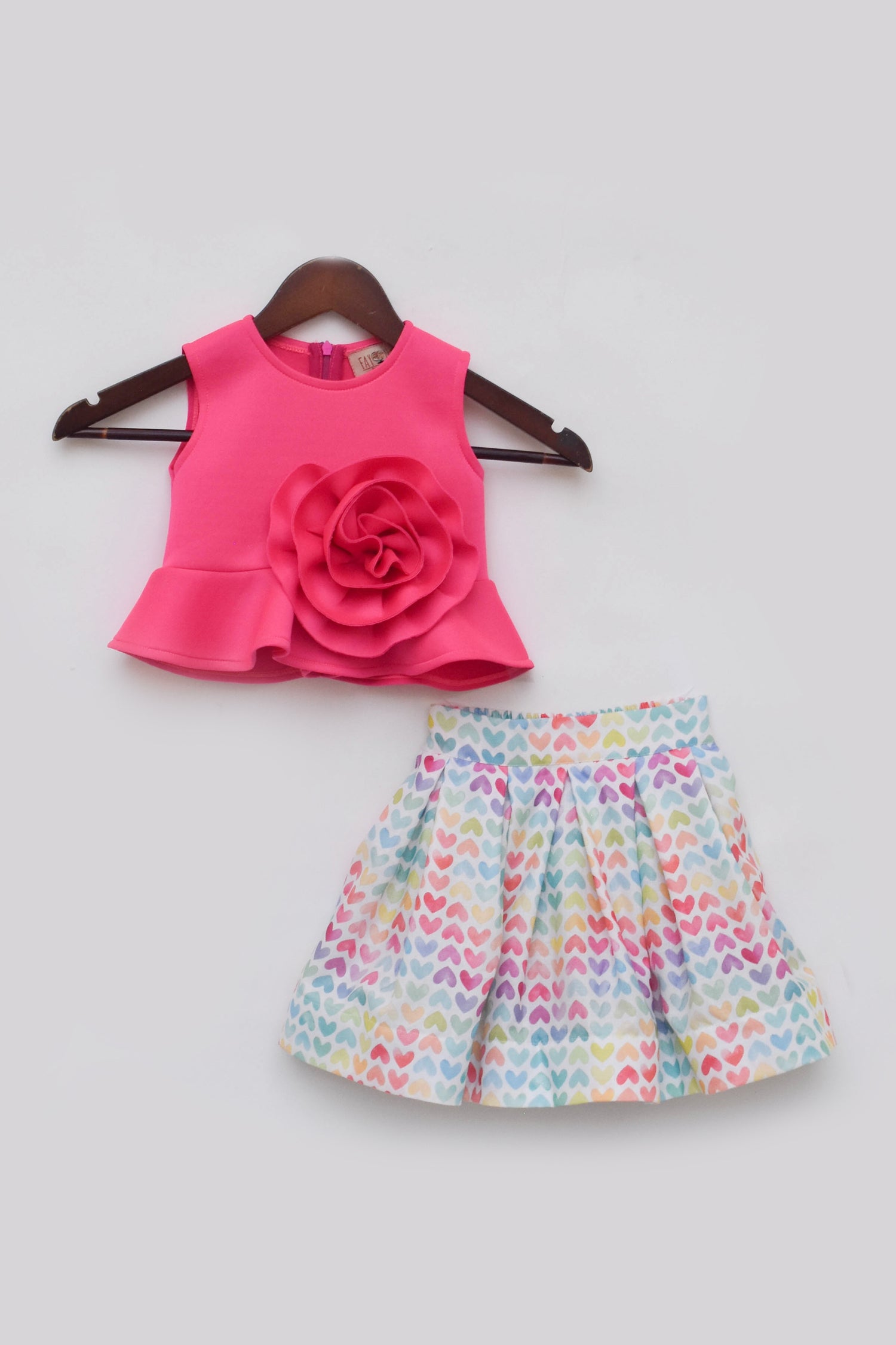 Pink Lycra Top with Printed Skirt