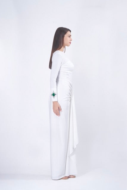 White Draped Midi Dress