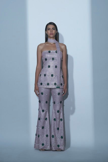 Pink Embellished Tube Top and Pants Set