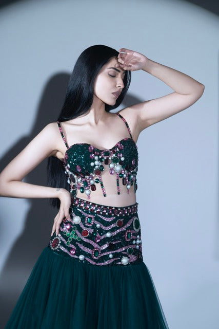 Green and Pink Corset and Skirt Set