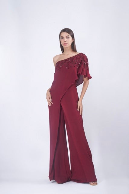 Burgundy Embellished Jumpsuit