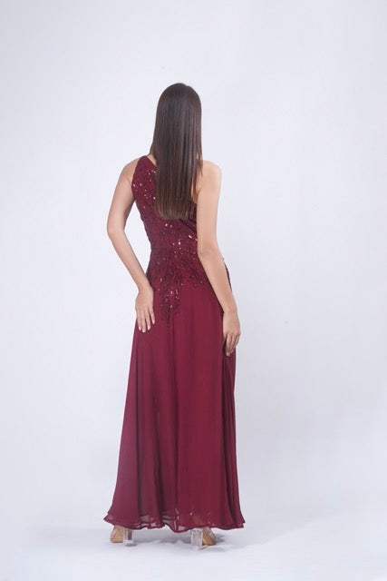 Burgundy One Shoulder Gown