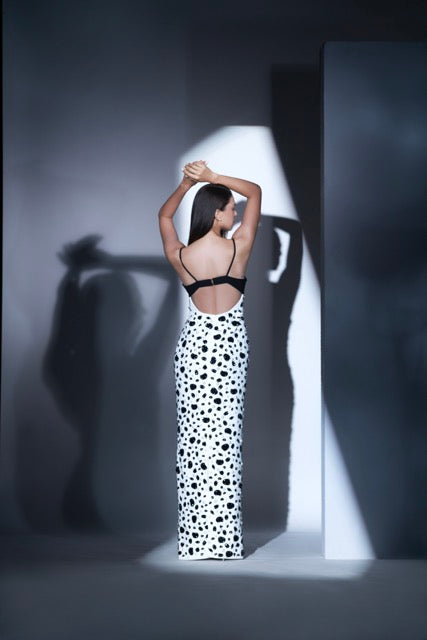 White and Black Embellished Gown