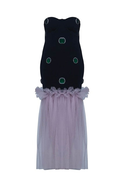 Black and Pink Embellished Tube Gown