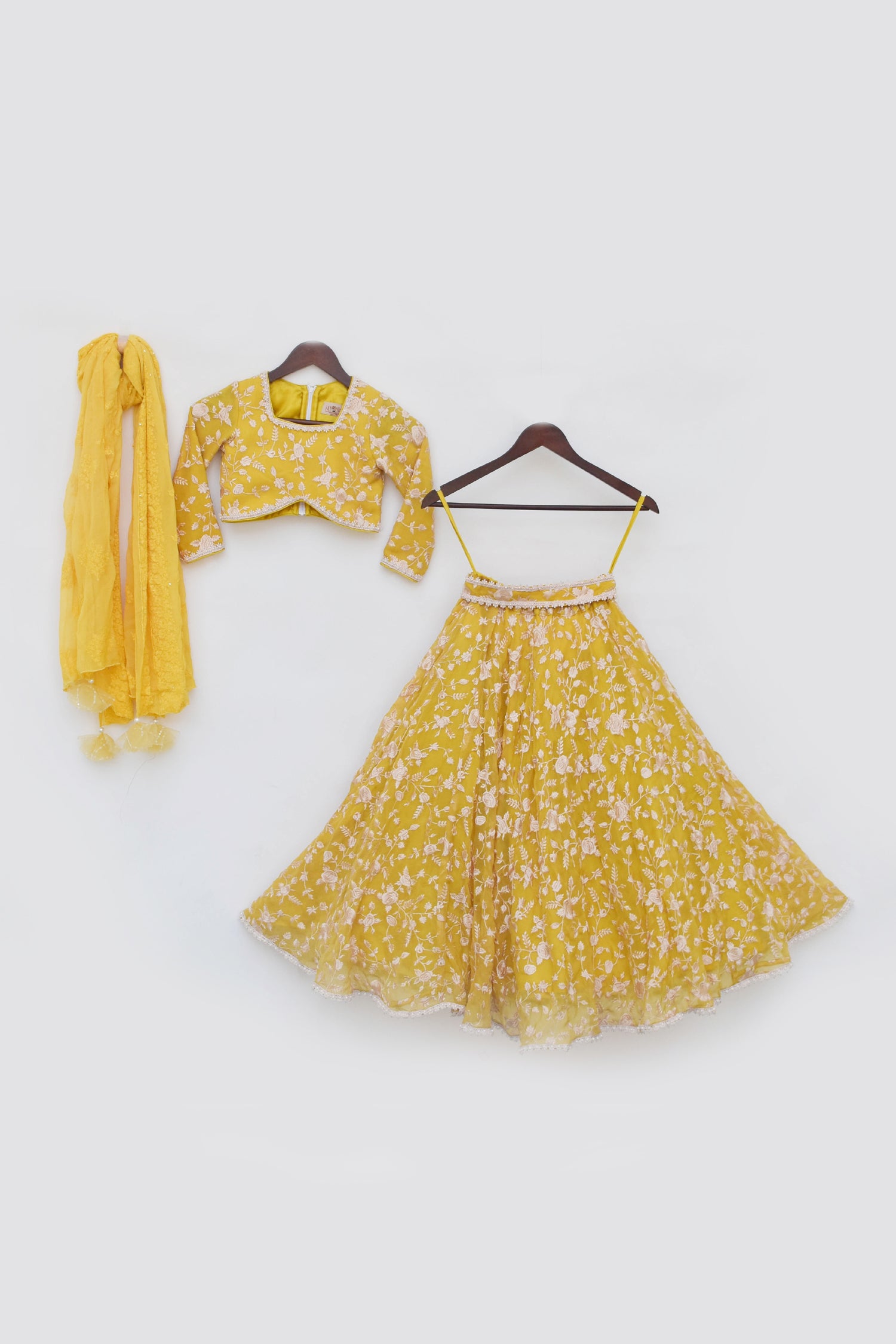 Yellow Parsi work Lehenga Choli