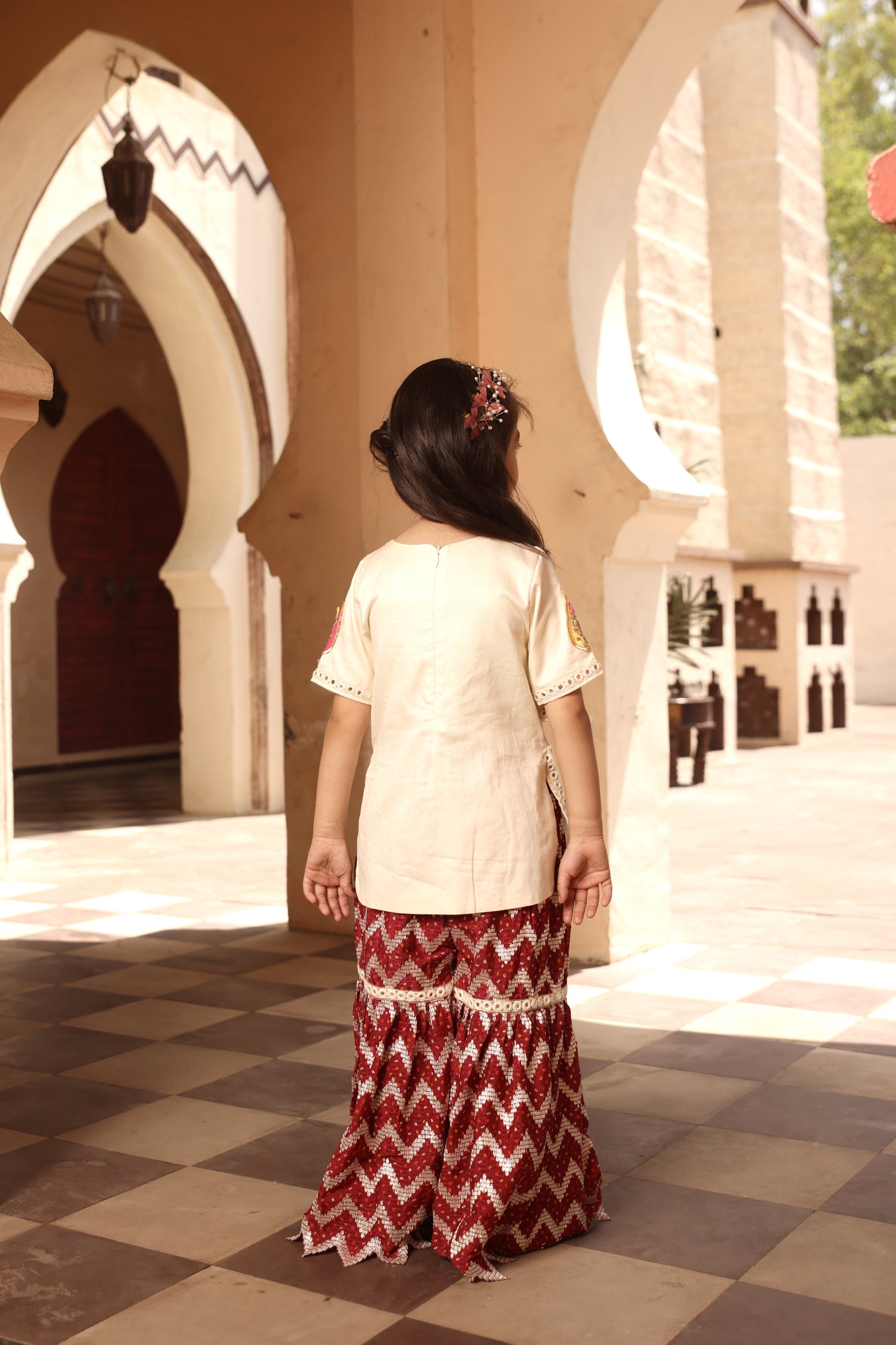 Off white Kurti with Maroon Sharara