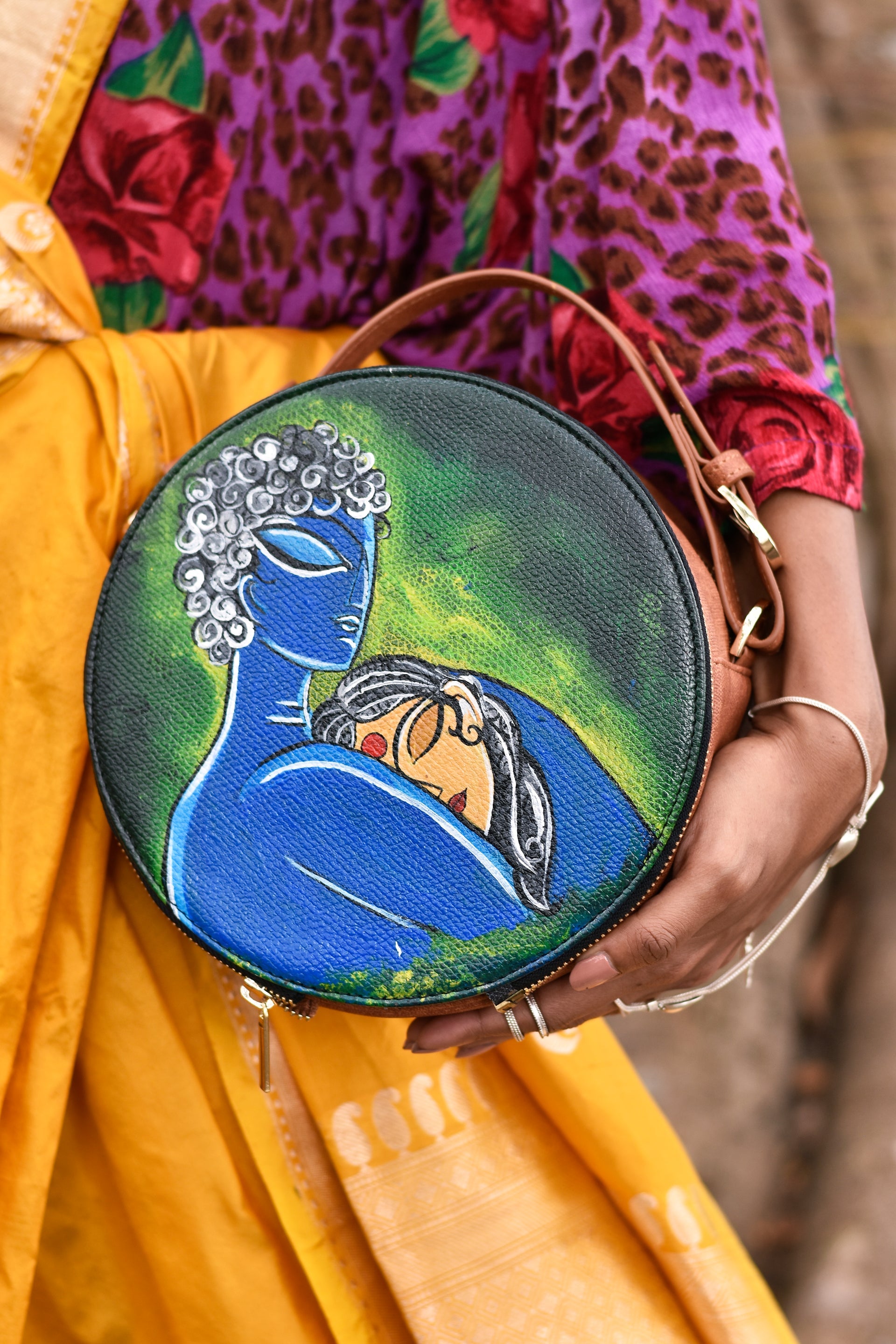Radha Krishna Round Sling Bag