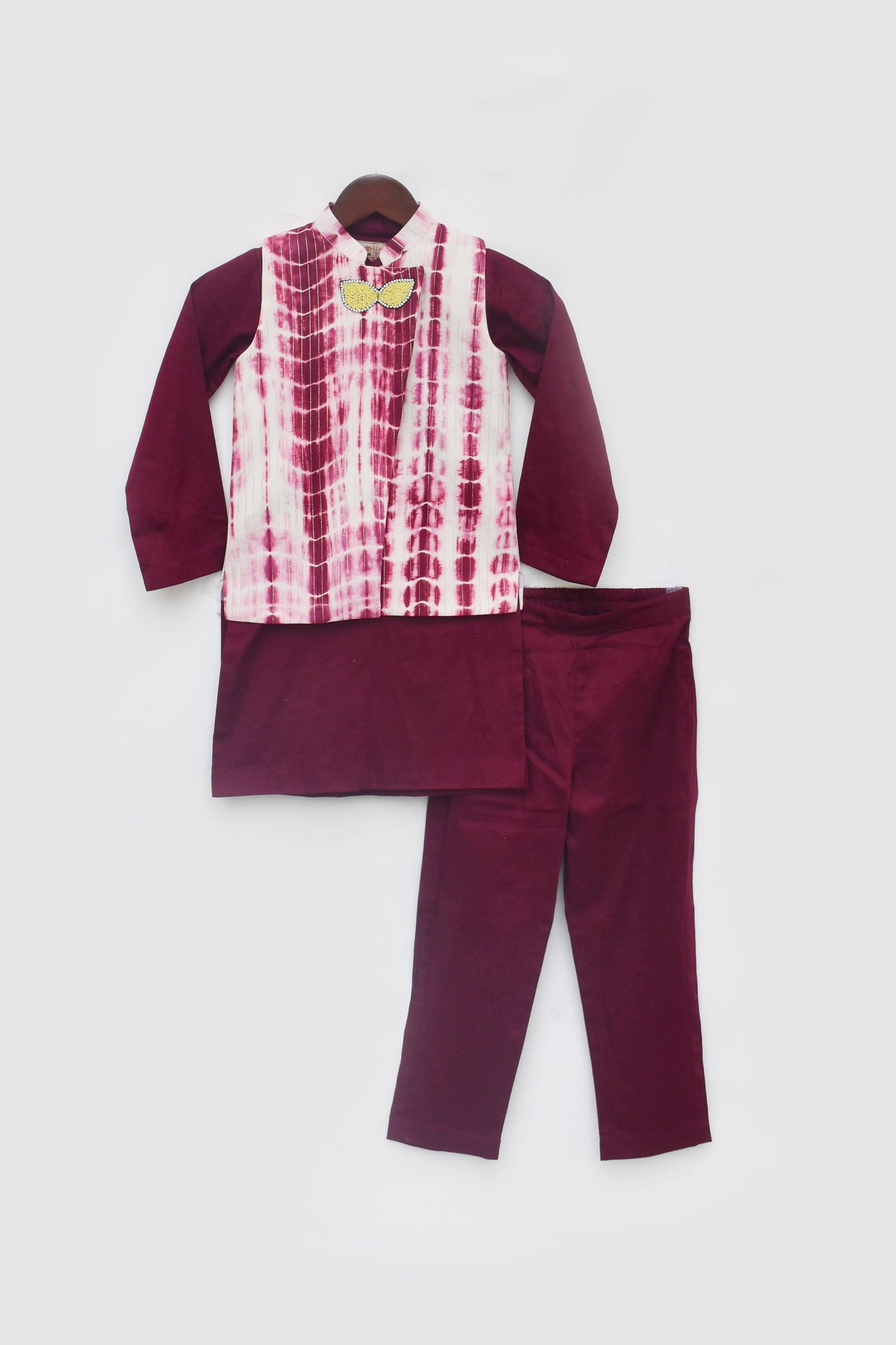 Maroon Tie and Dye Nehru Jacket with Kurta and Pant