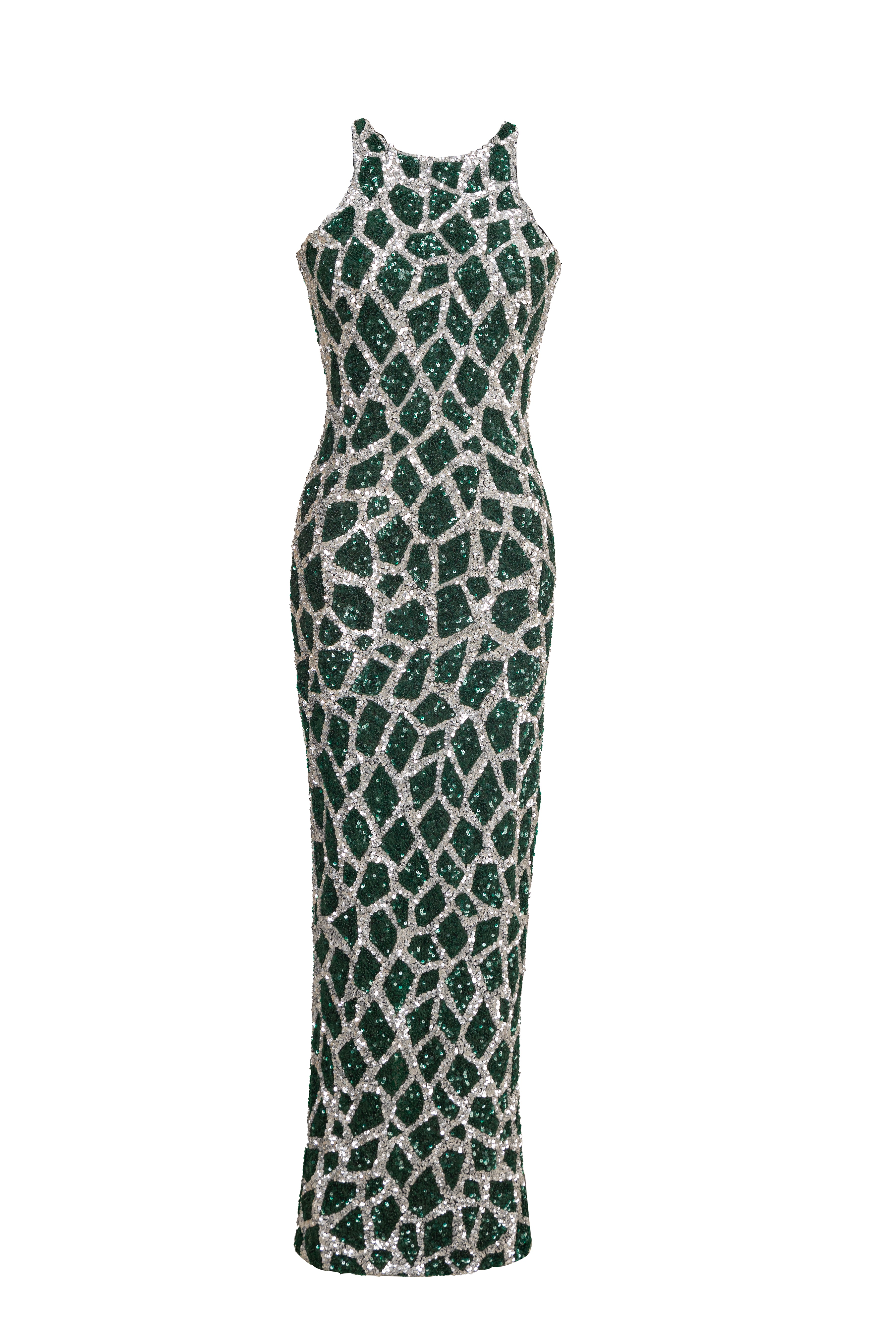 Silver and Green Embellished Gown