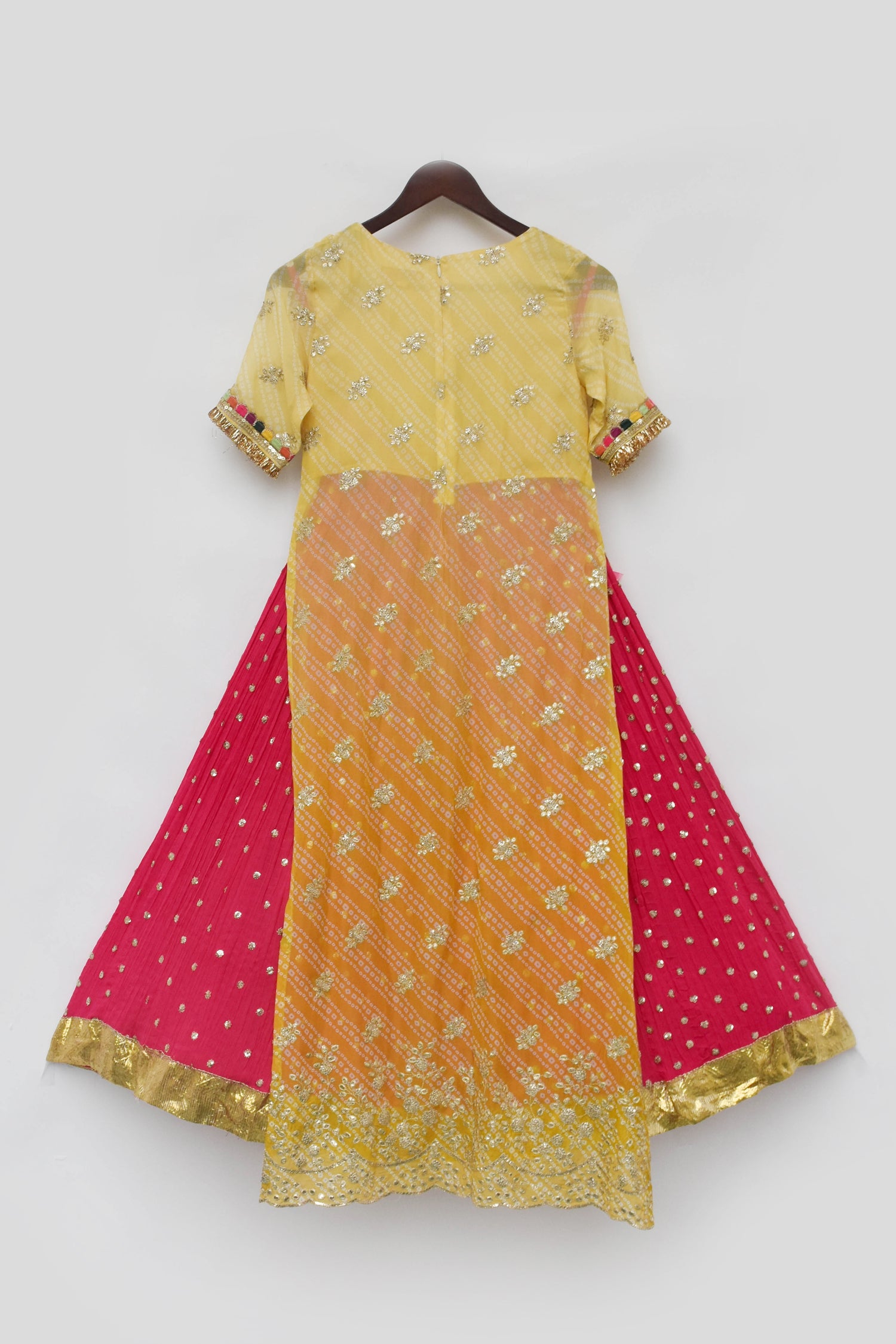 Yellow Bandhaj Kurti with Crinkle Skirt