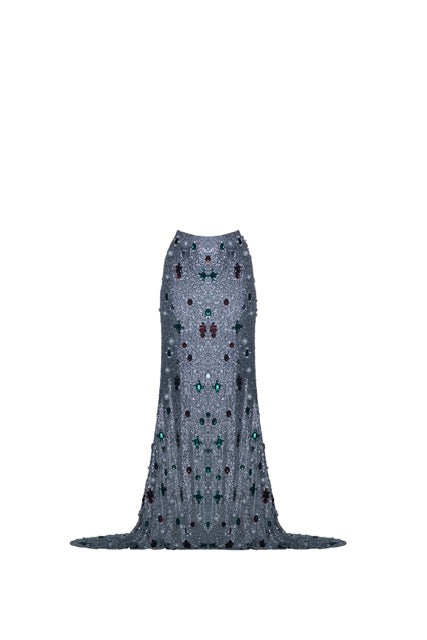 Silver Embellished Bustier and Skirt