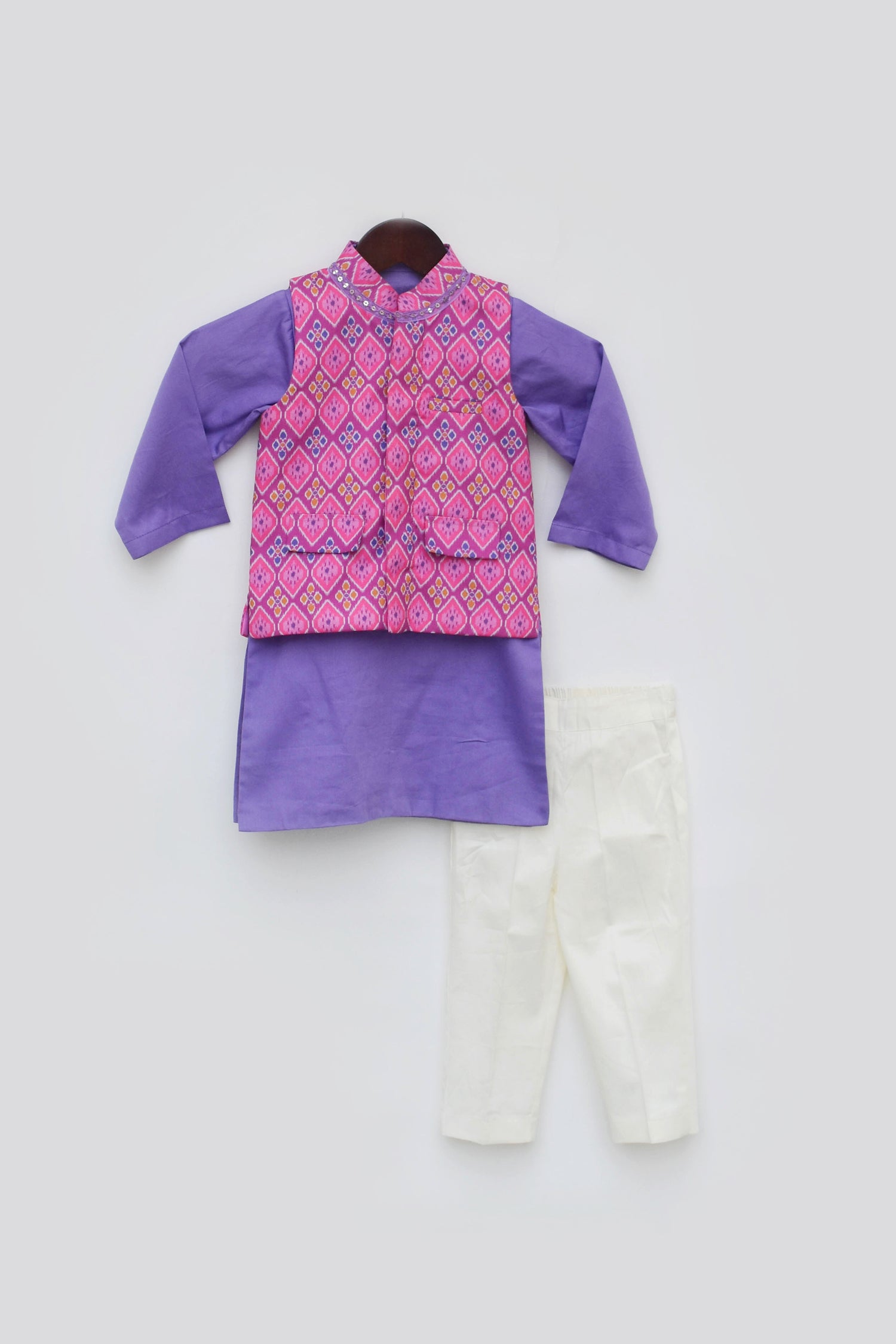 Pink Patola Printed Nehru Jacket Set