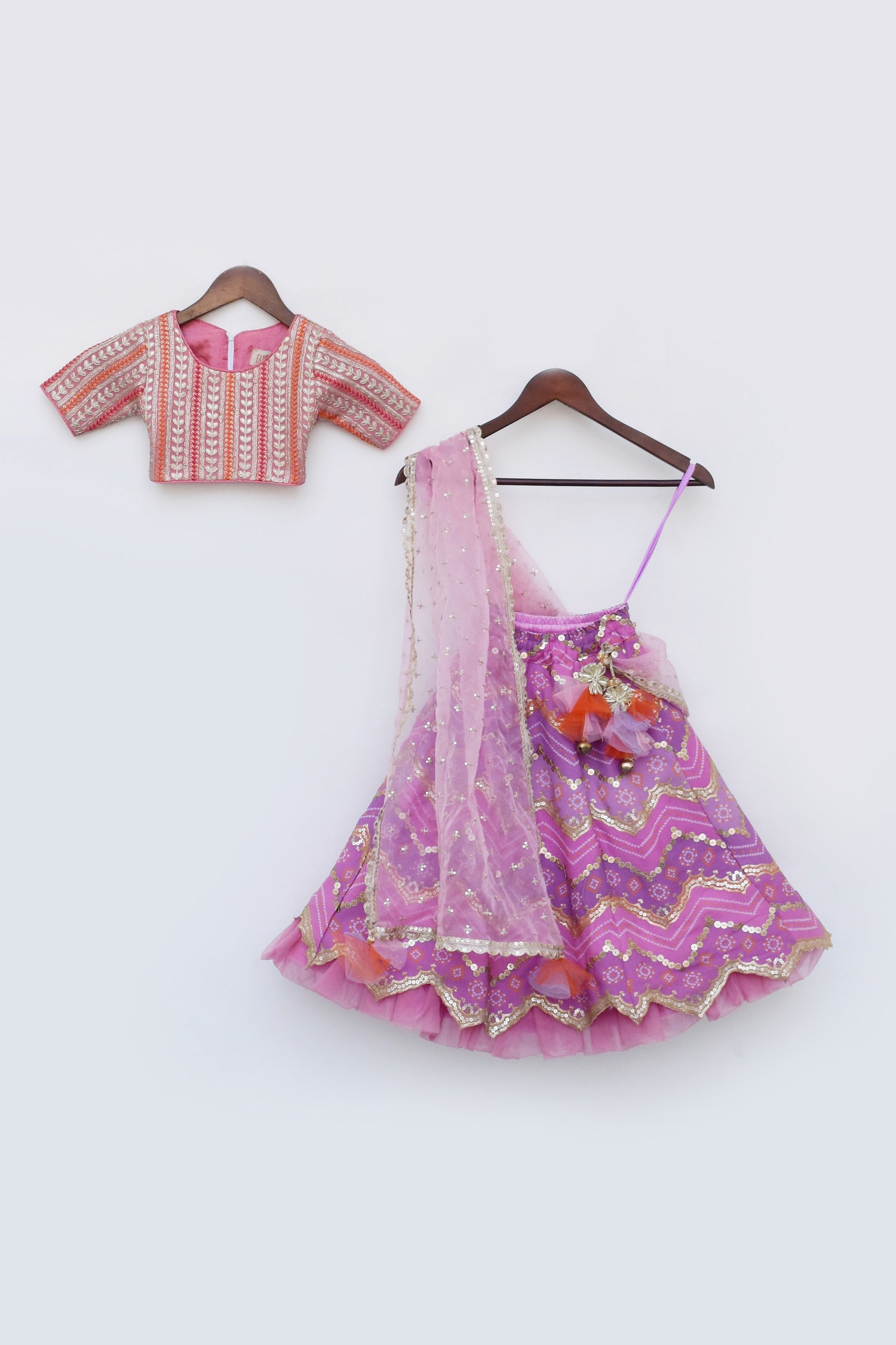 Pink Embroidred Choli with Purple Lehenga