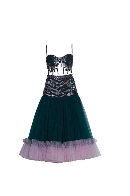 Green and Pink Corset and Skirt Set