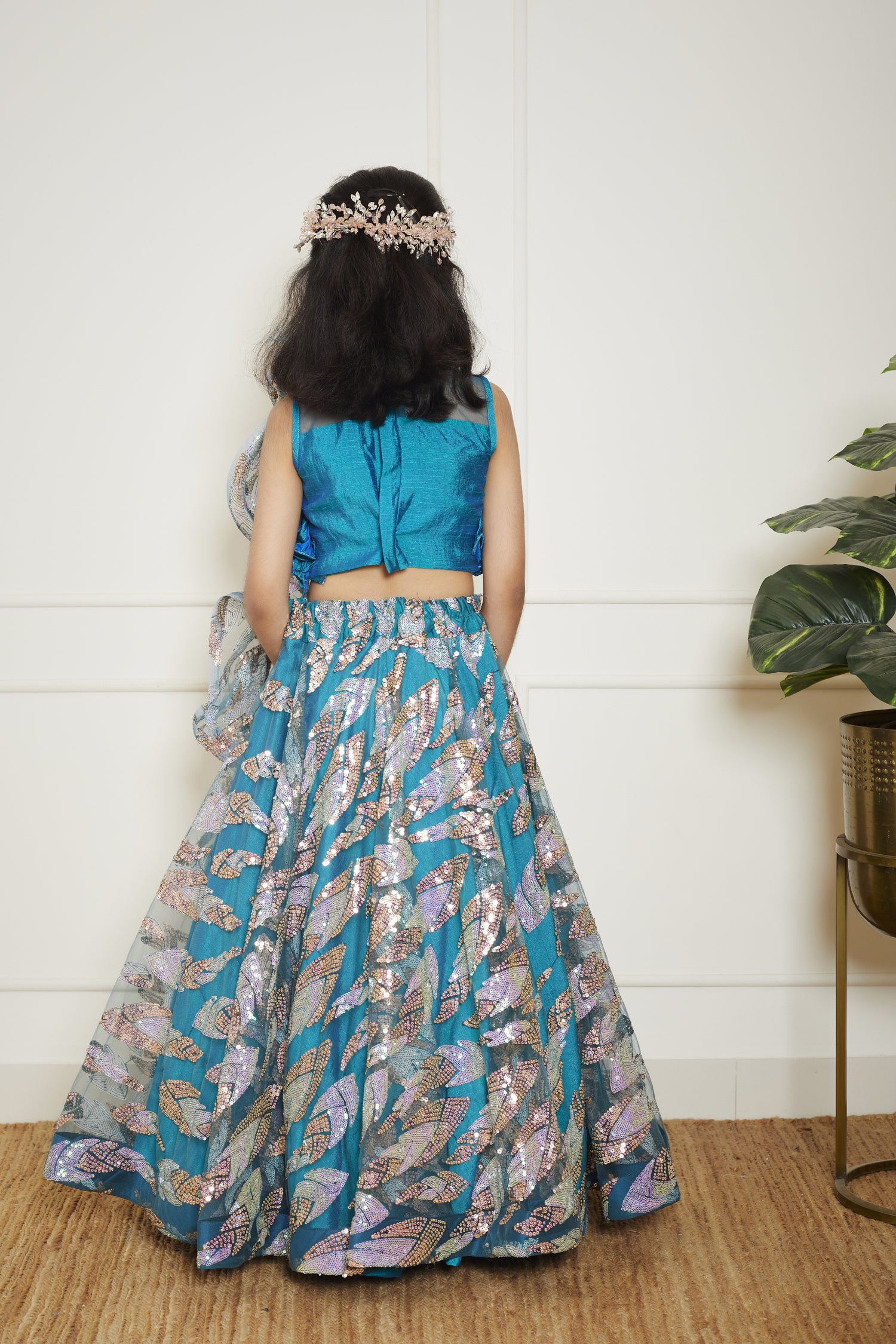 Teal Blue Embroidered Lehenga Choli