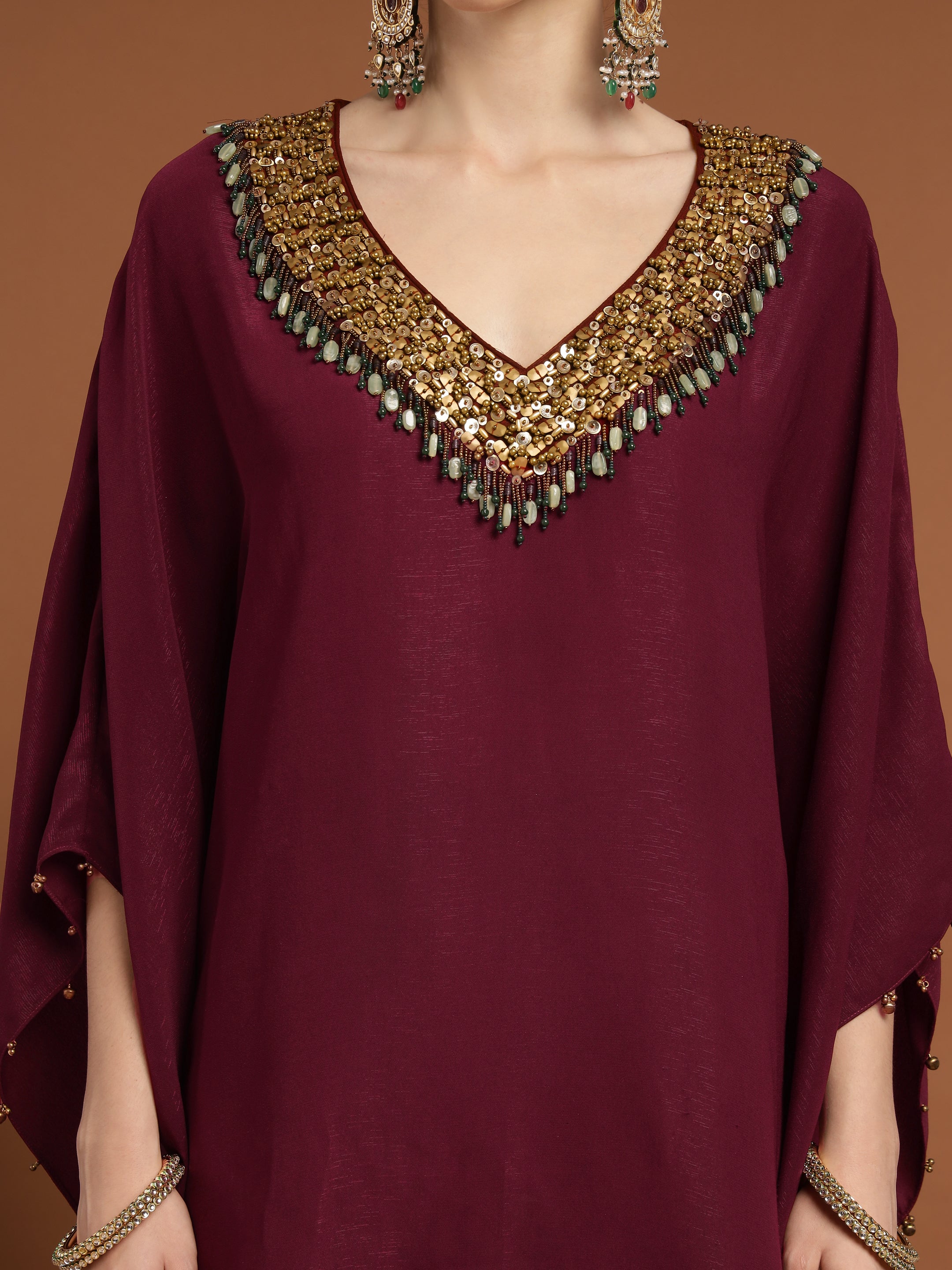 Wine Kaftan Set