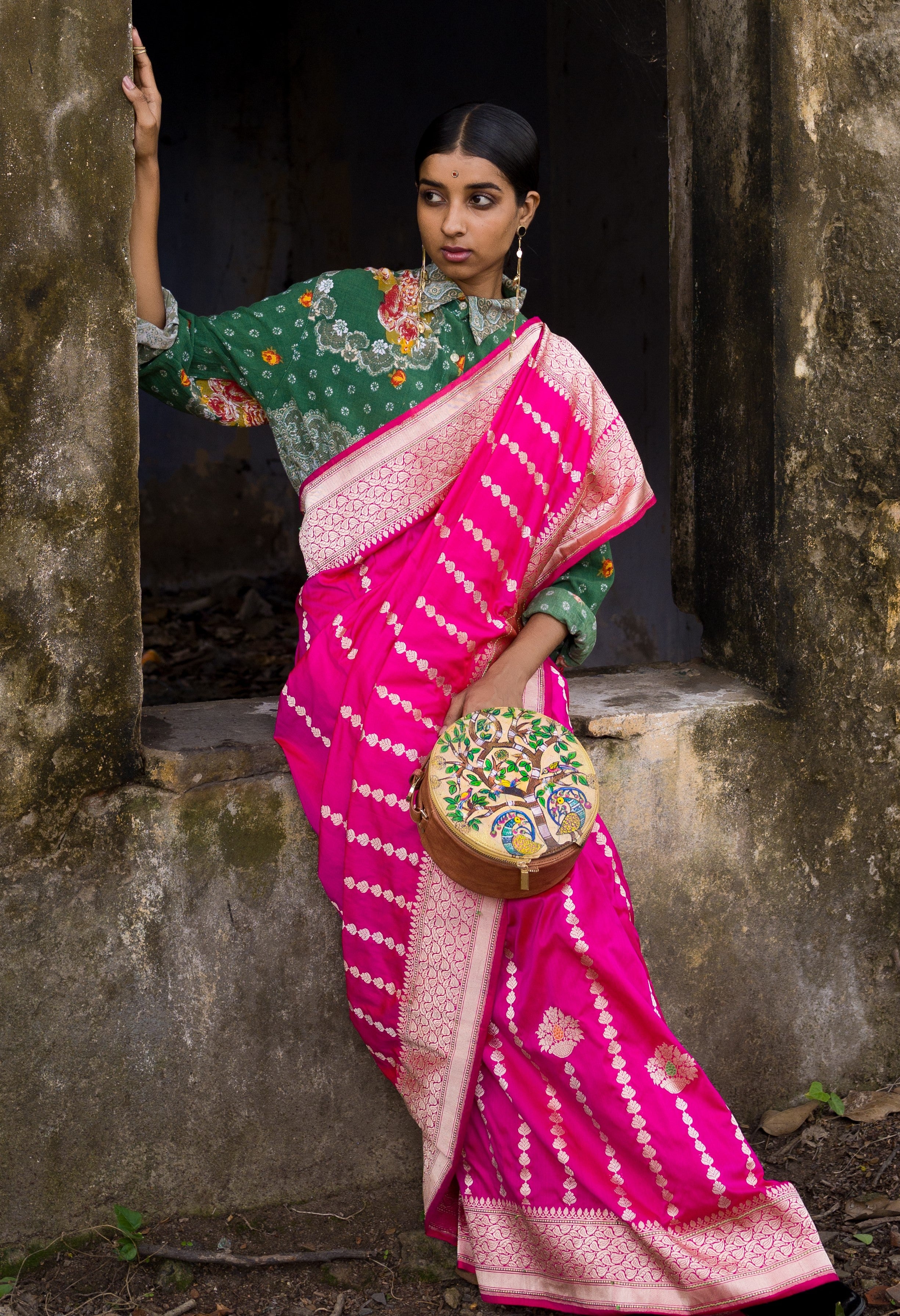 Madhubani Peacock Round Sling Bag