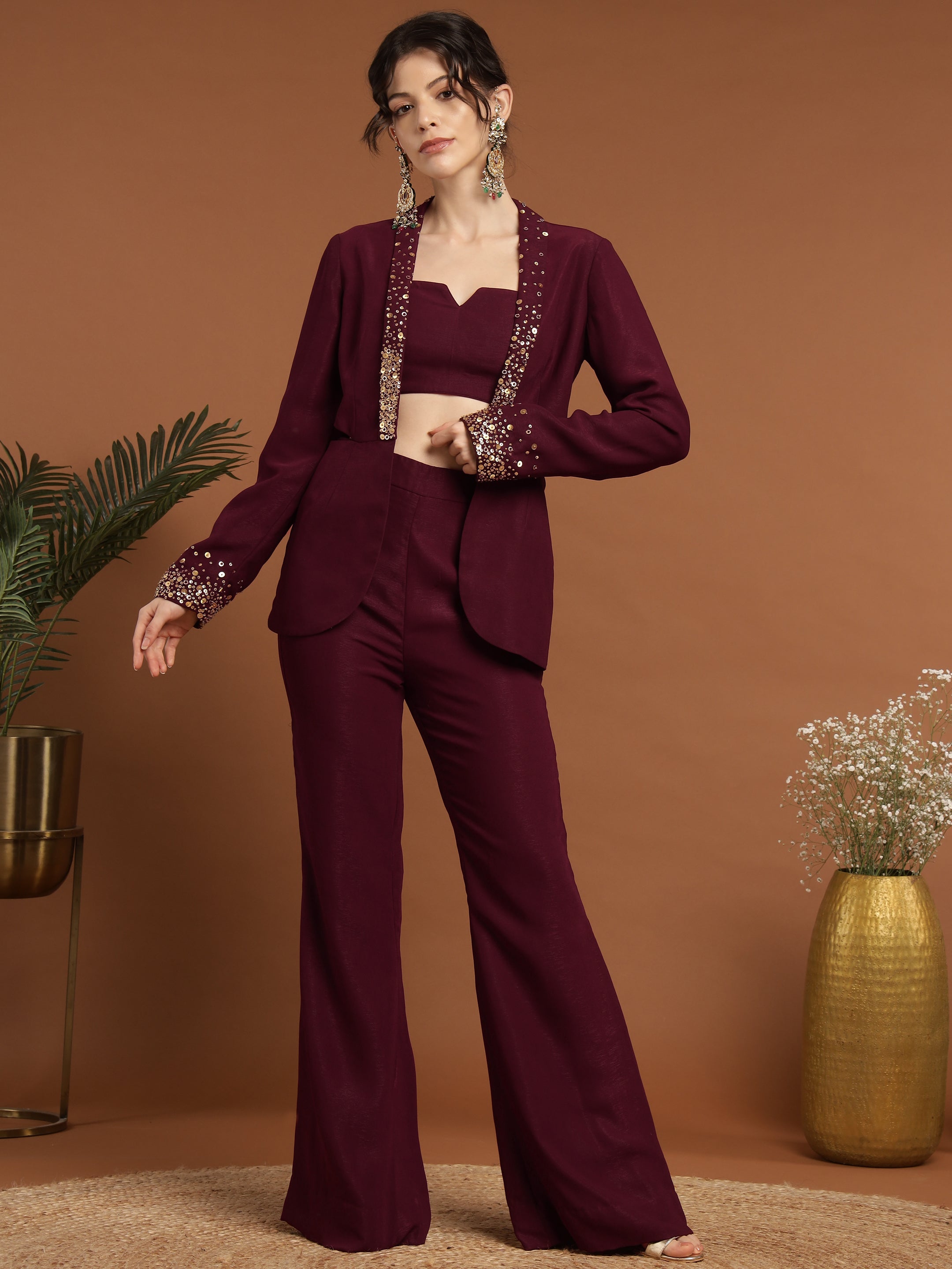 Wine Color Jacket Set