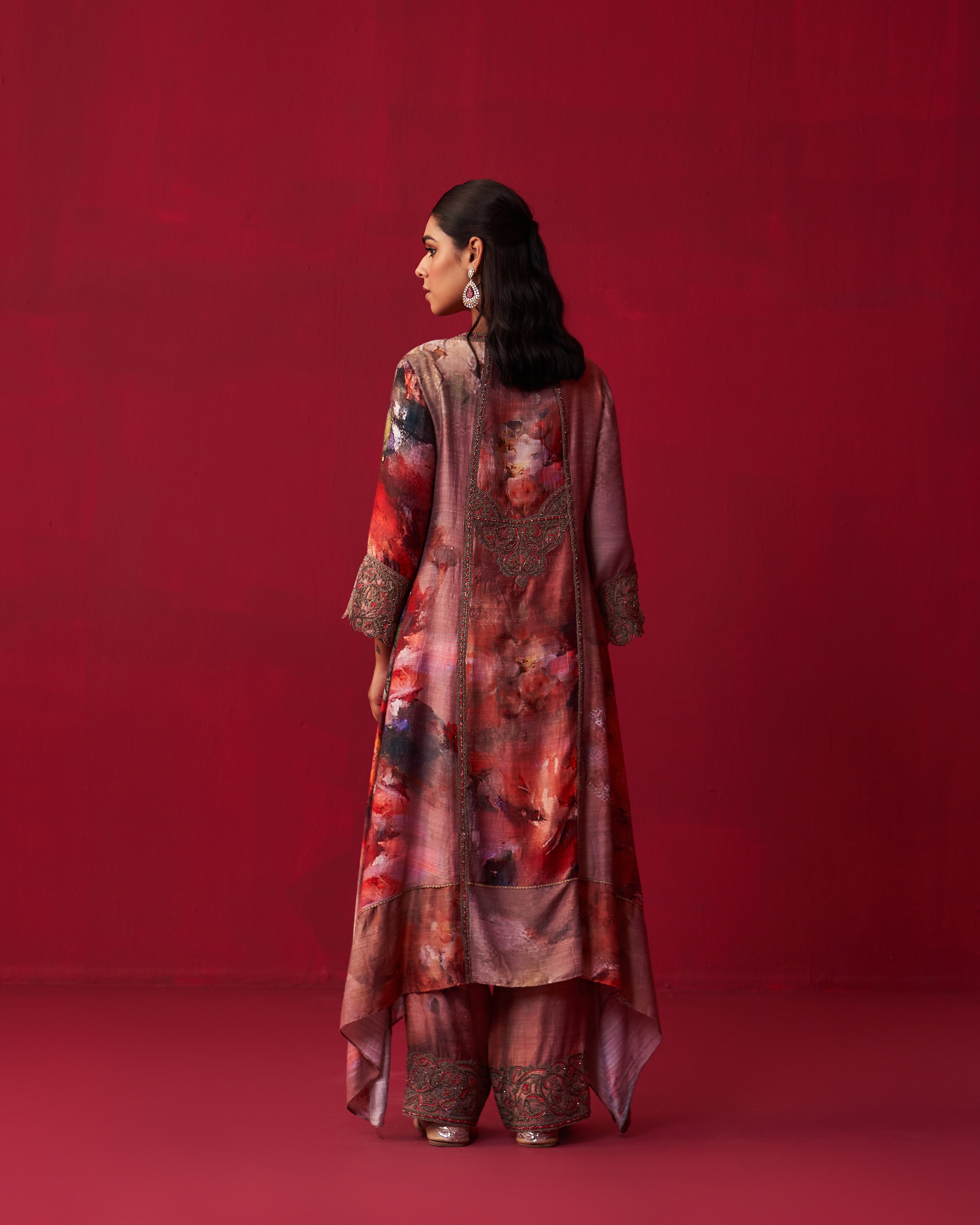 Floral Metallic Bliss Kurta, Dupatta, and Palazzo Set