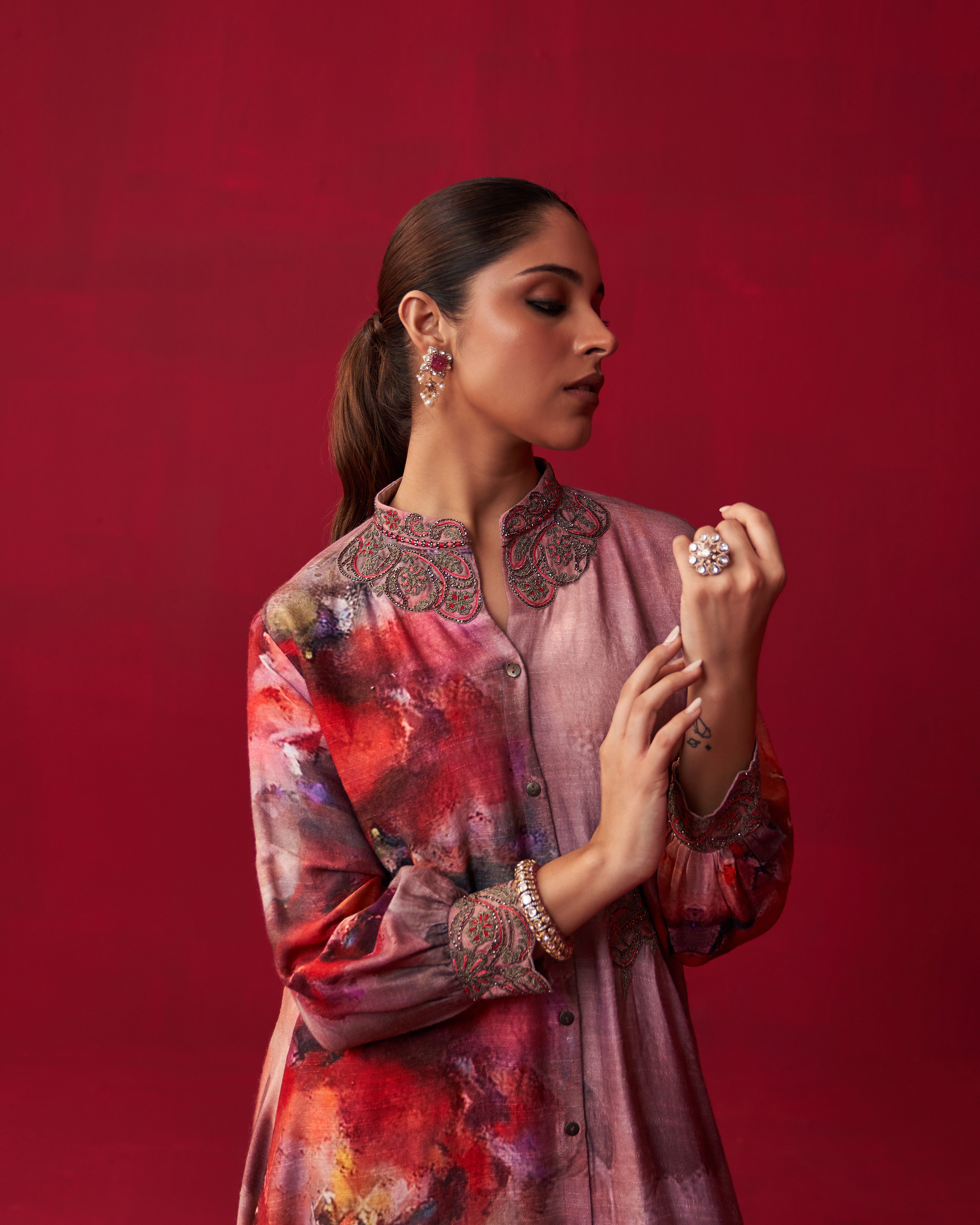 Metallic Bliss Shirt Style Tunic, and Dhoti Pants Set