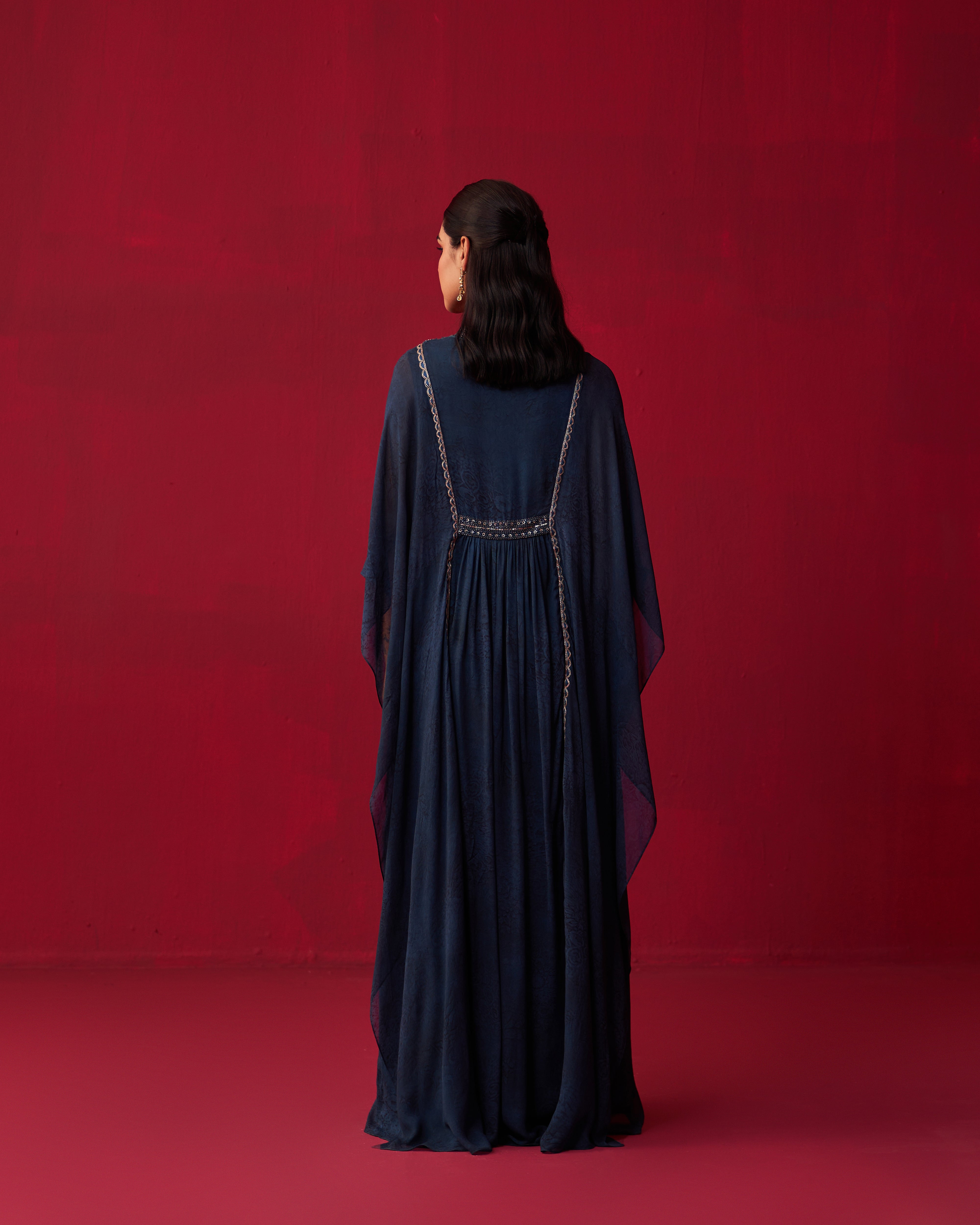 Blue Georgette Draped Top and Skirt Set
