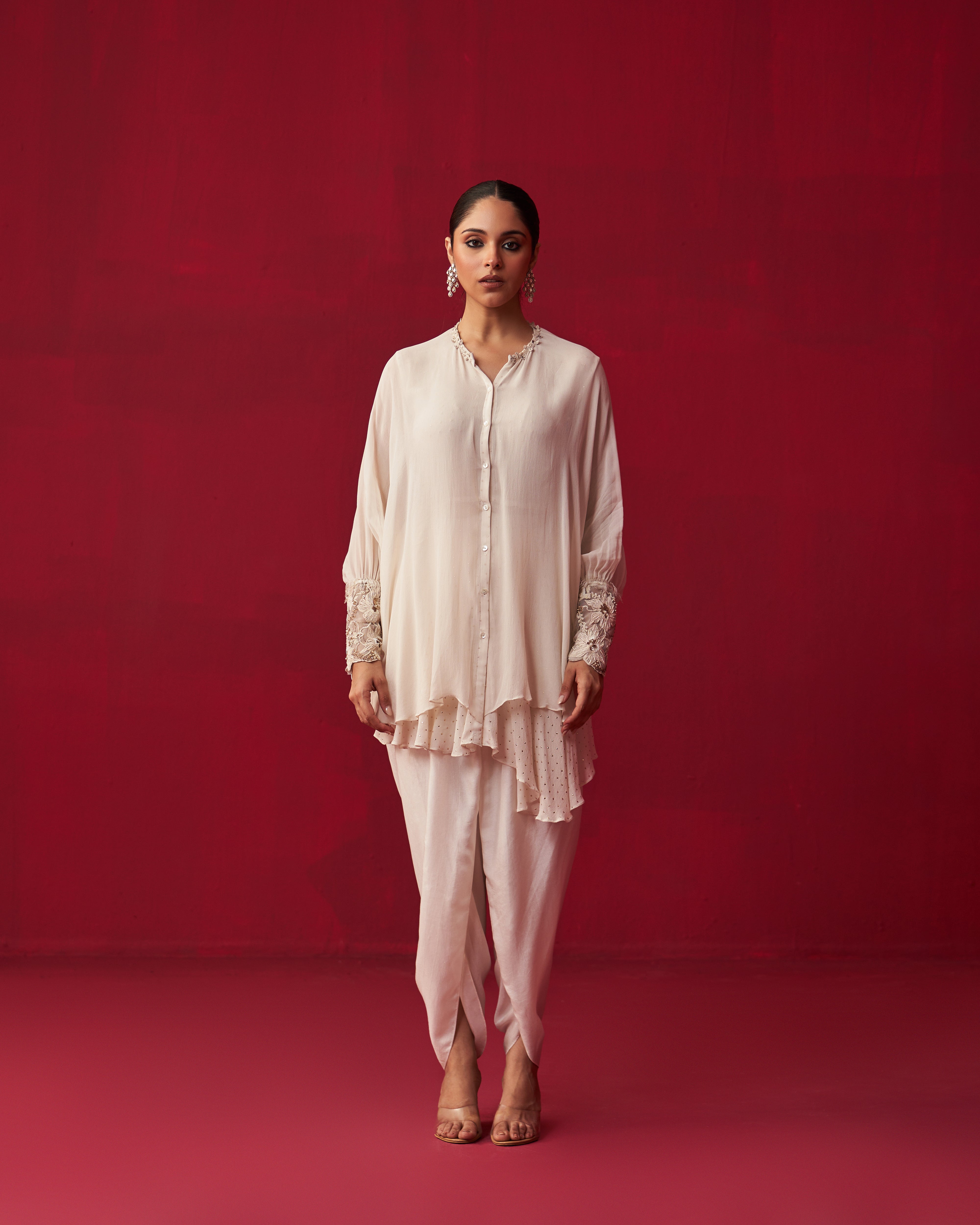 Pixelated Floral Ivory Shirt and Dhoti set