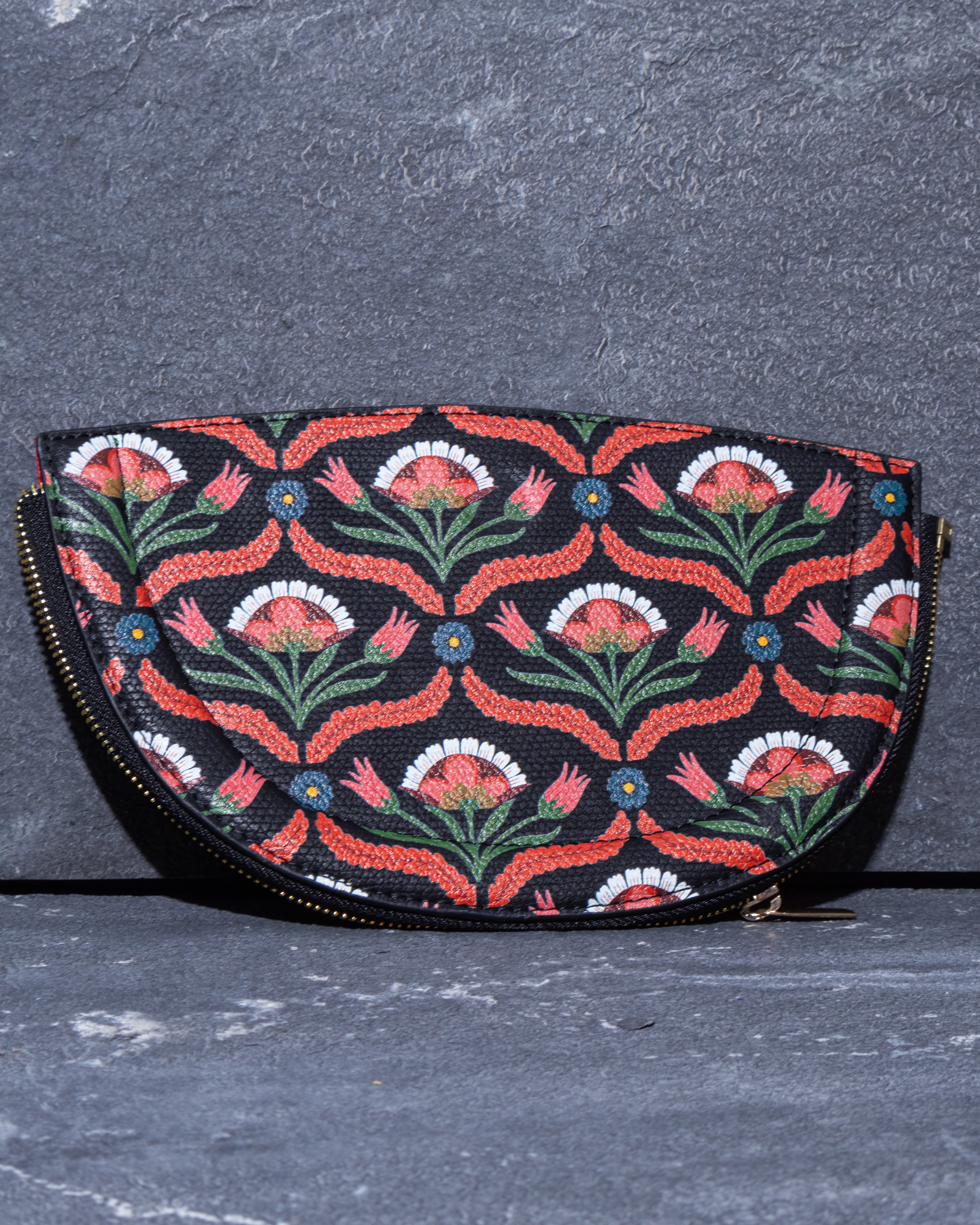 FLORAL BUNDLE HALF MOON BAG Black