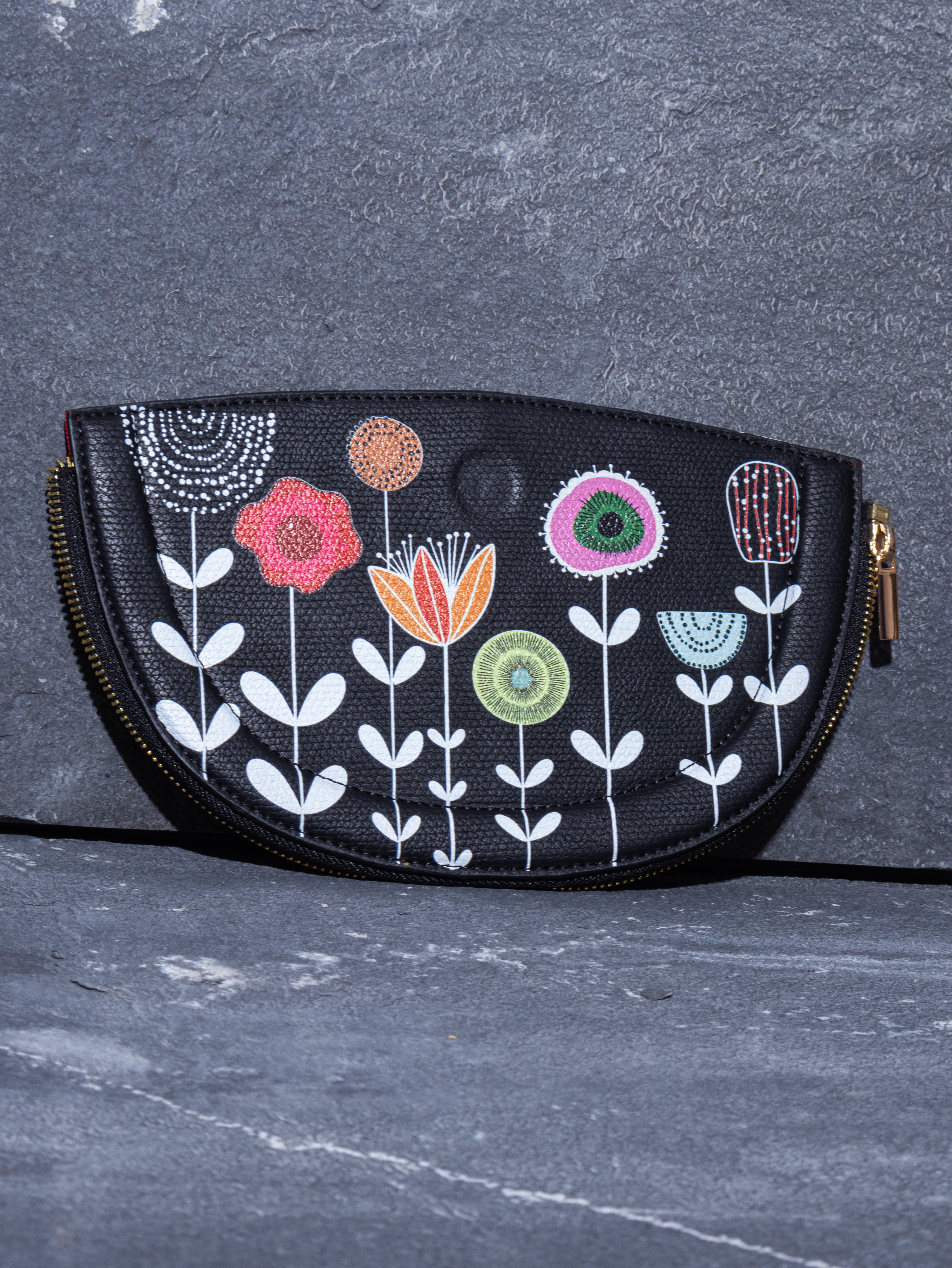 FLORAL BUNDLE HALF MOON BAG Black