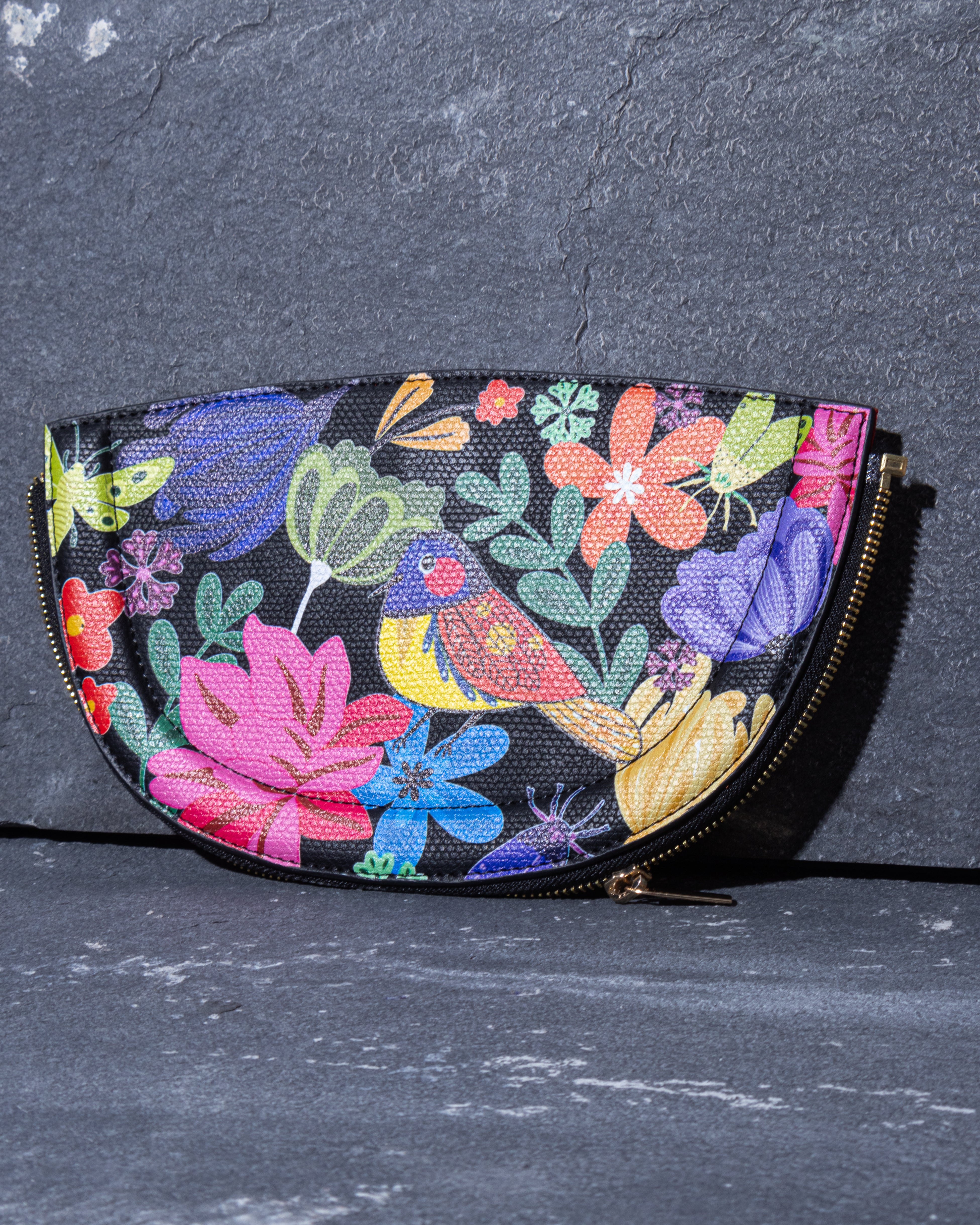 FLORAL BUNDLE HALF MOON BAG Black
