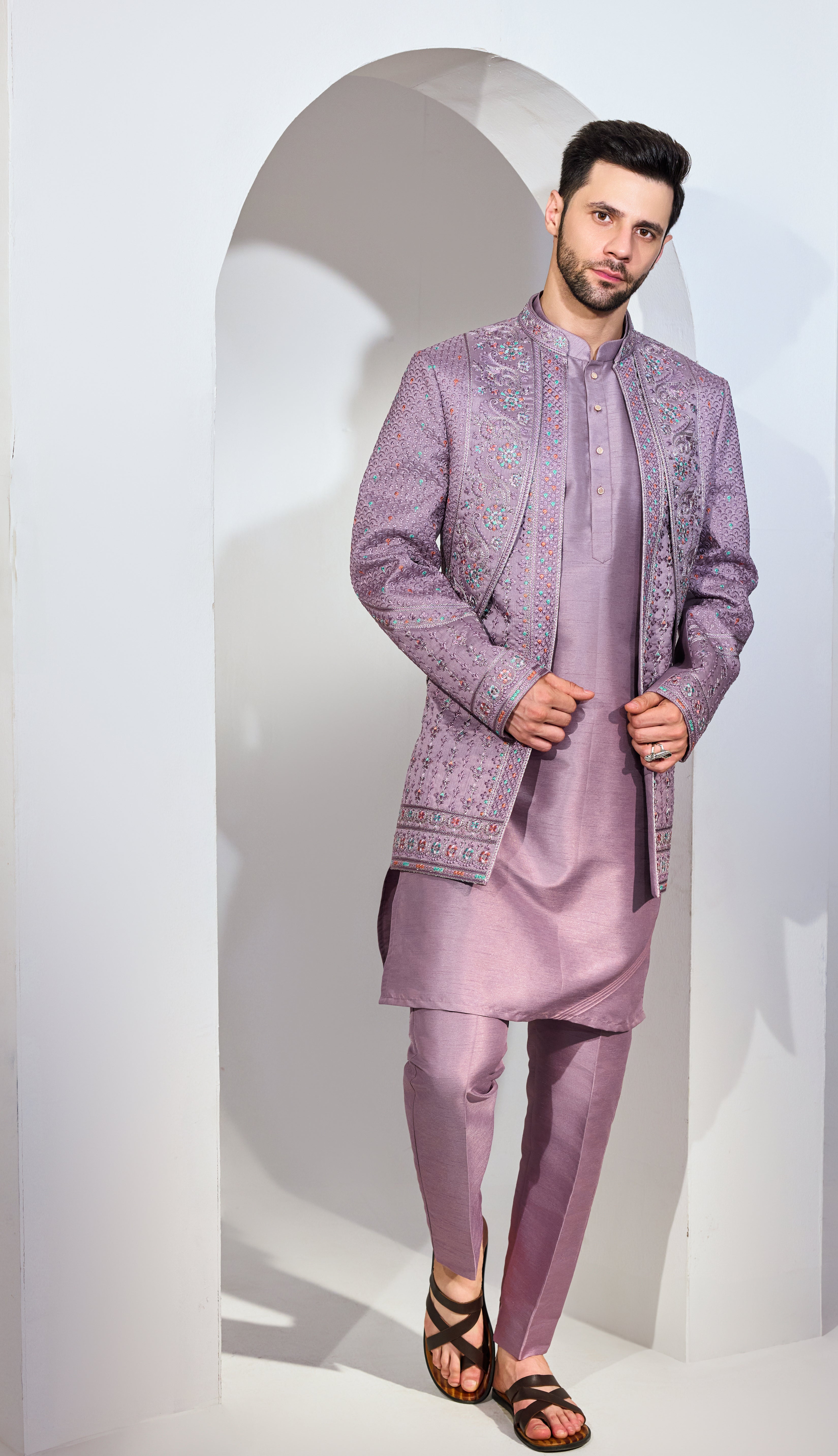 Grey Blue Indo With Kurta And Pant
