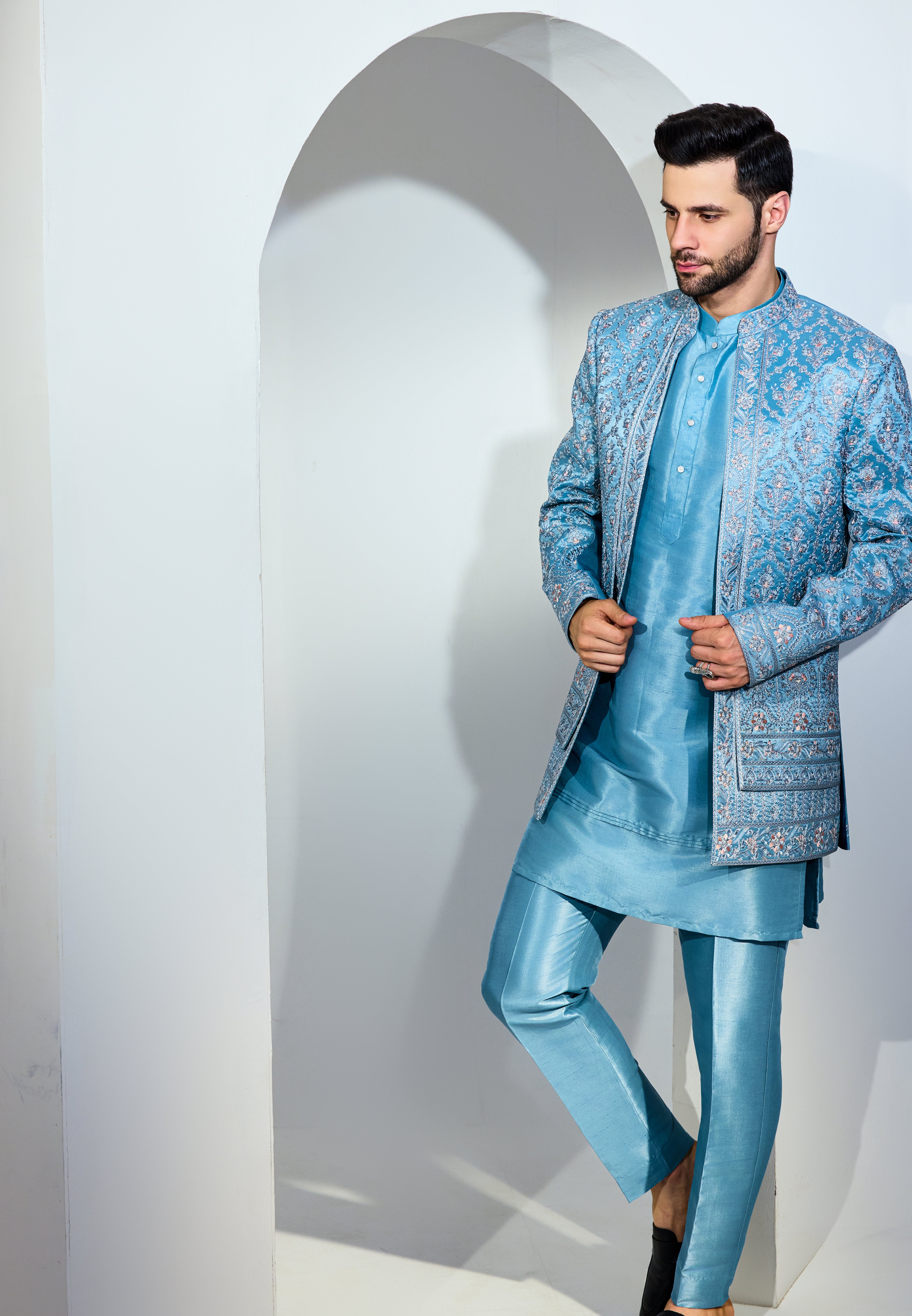 Light Blue Indo With Kurta And Pant