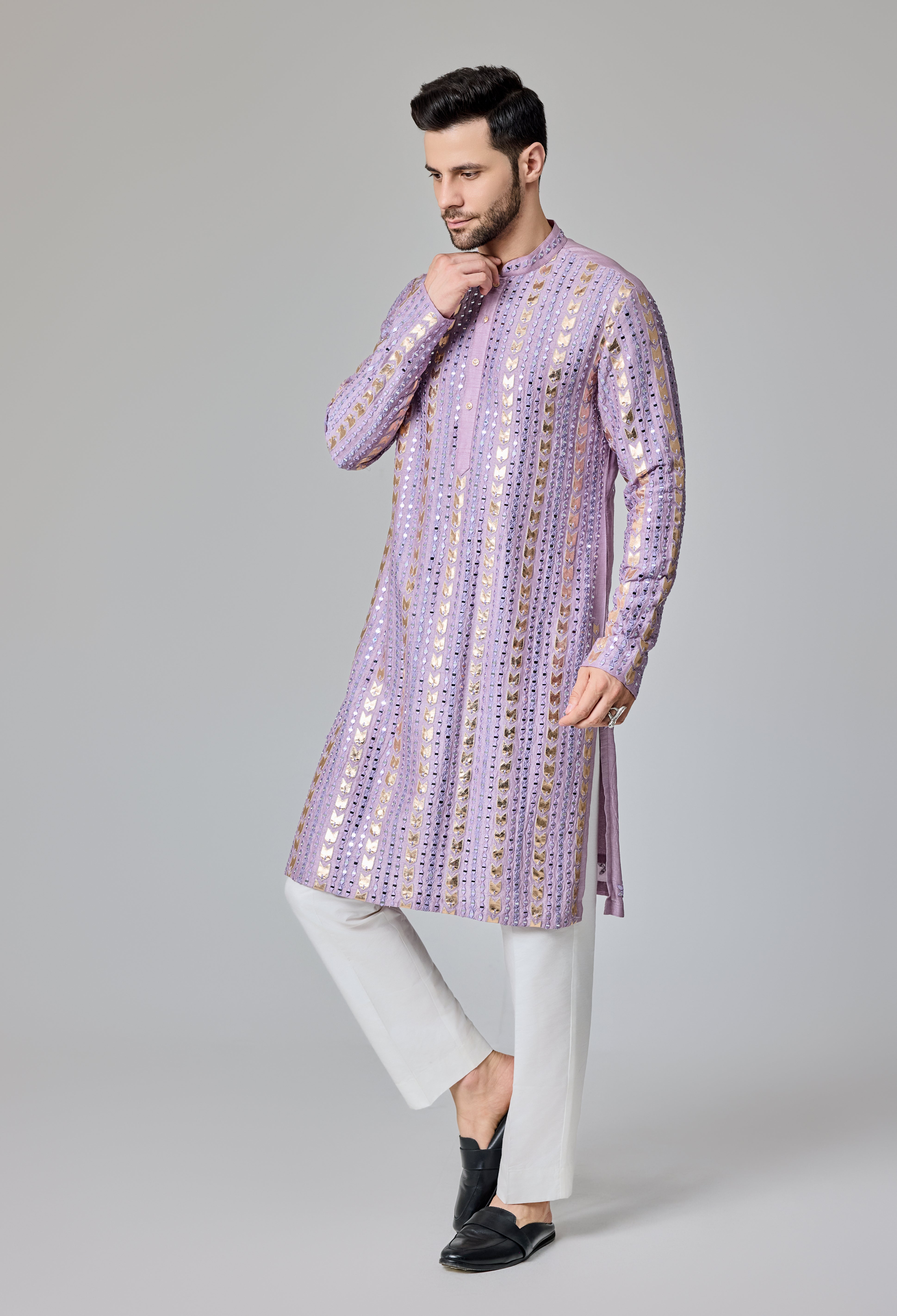 Lilac Leather Patch Mirror Kurta Set