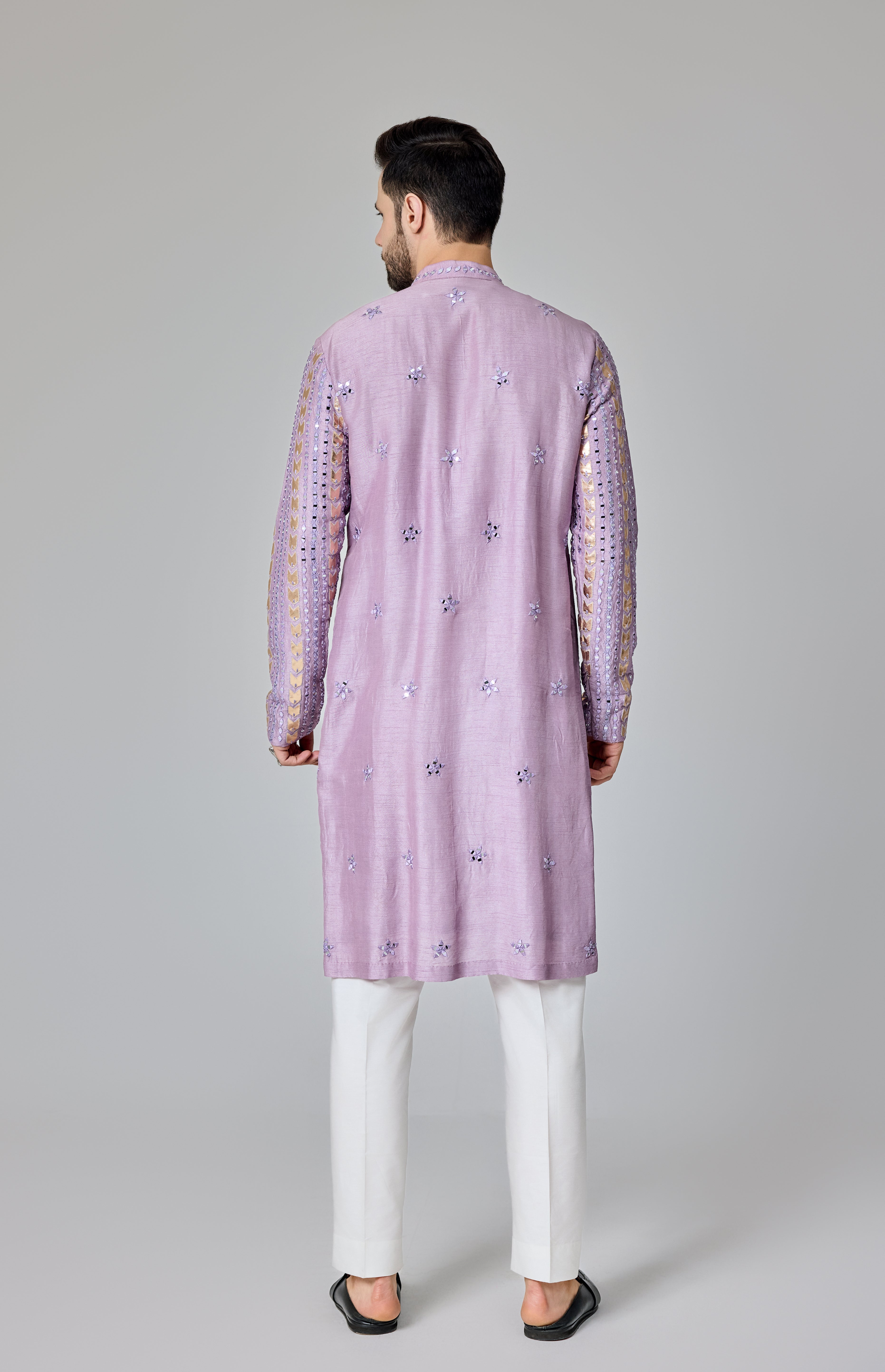 Lilac Leather Patch Mirror Kurta Set