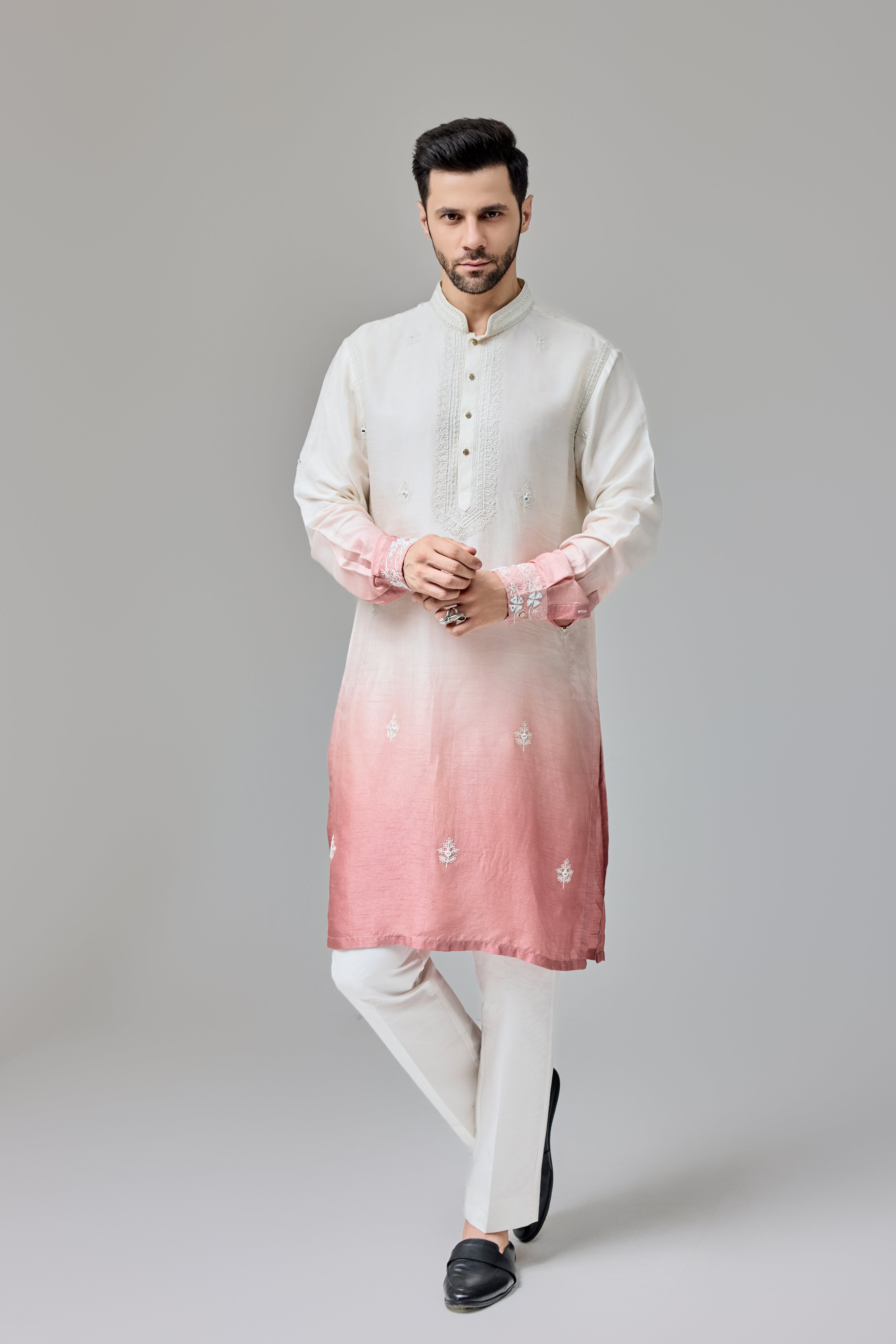 Rust White Ombre Kurta With Dori And Mirror Work