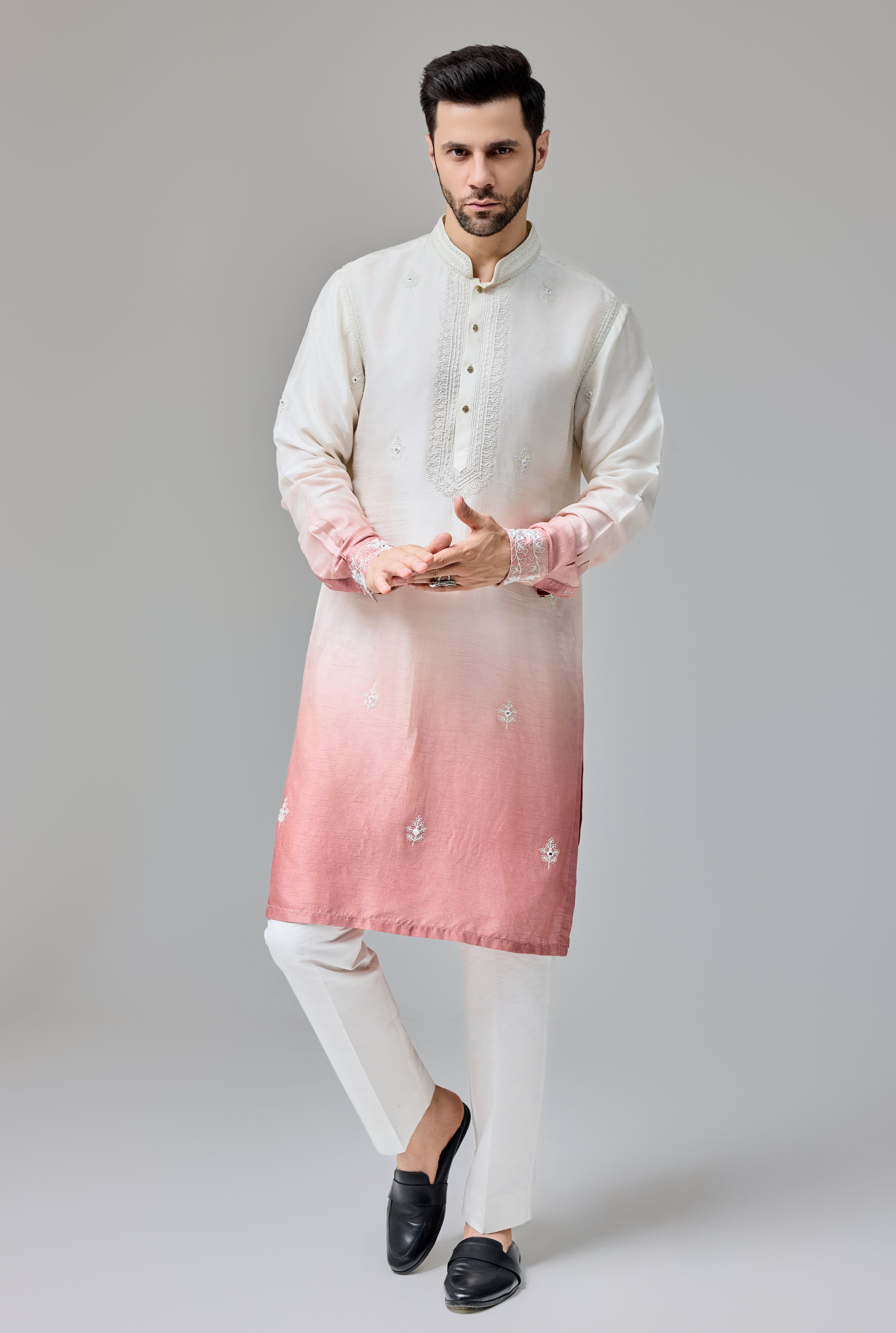 Rust White Ombre Kurta With Dori And Mirror Work