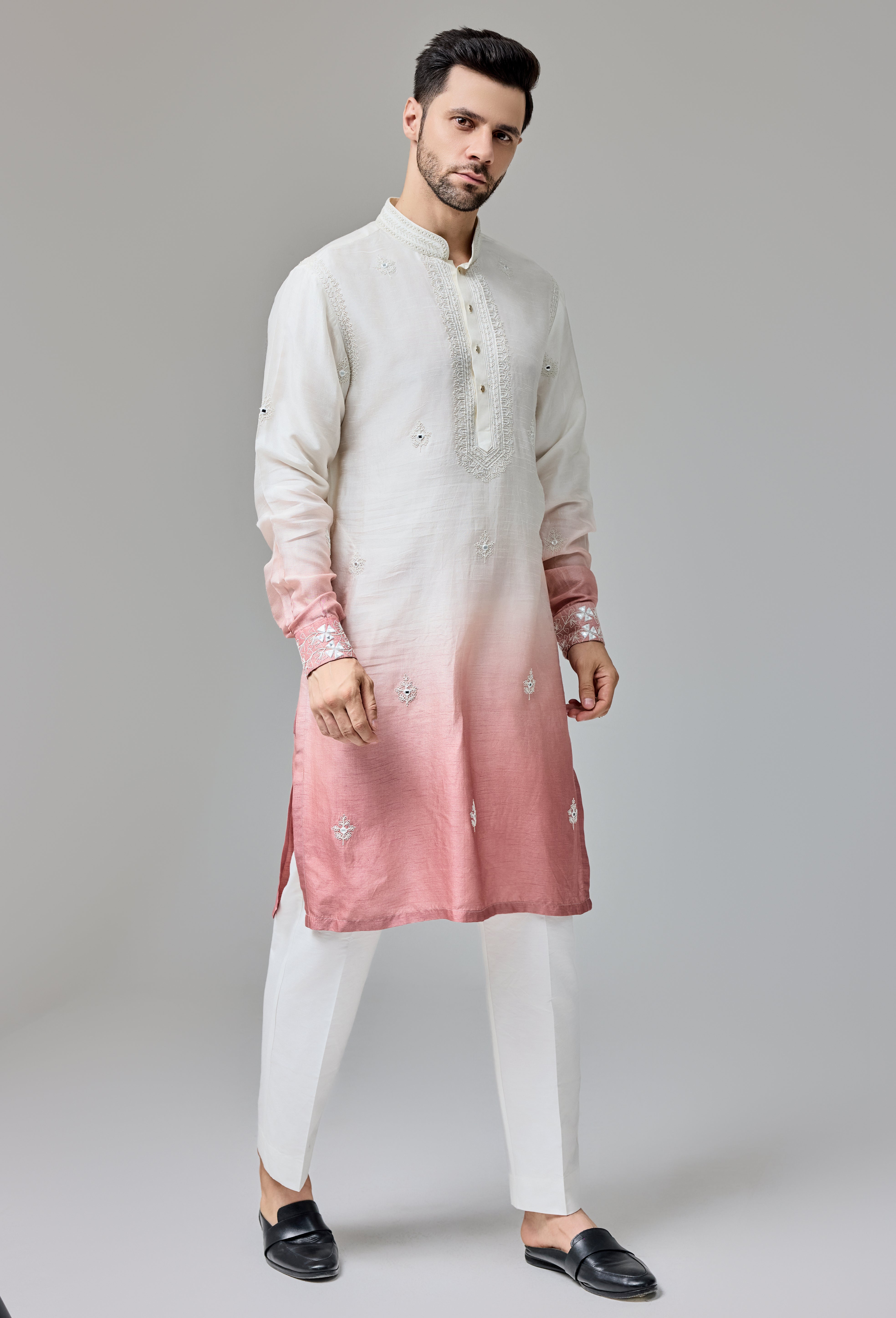 Rust White Ombre Kurta With Dori And Mirror Work