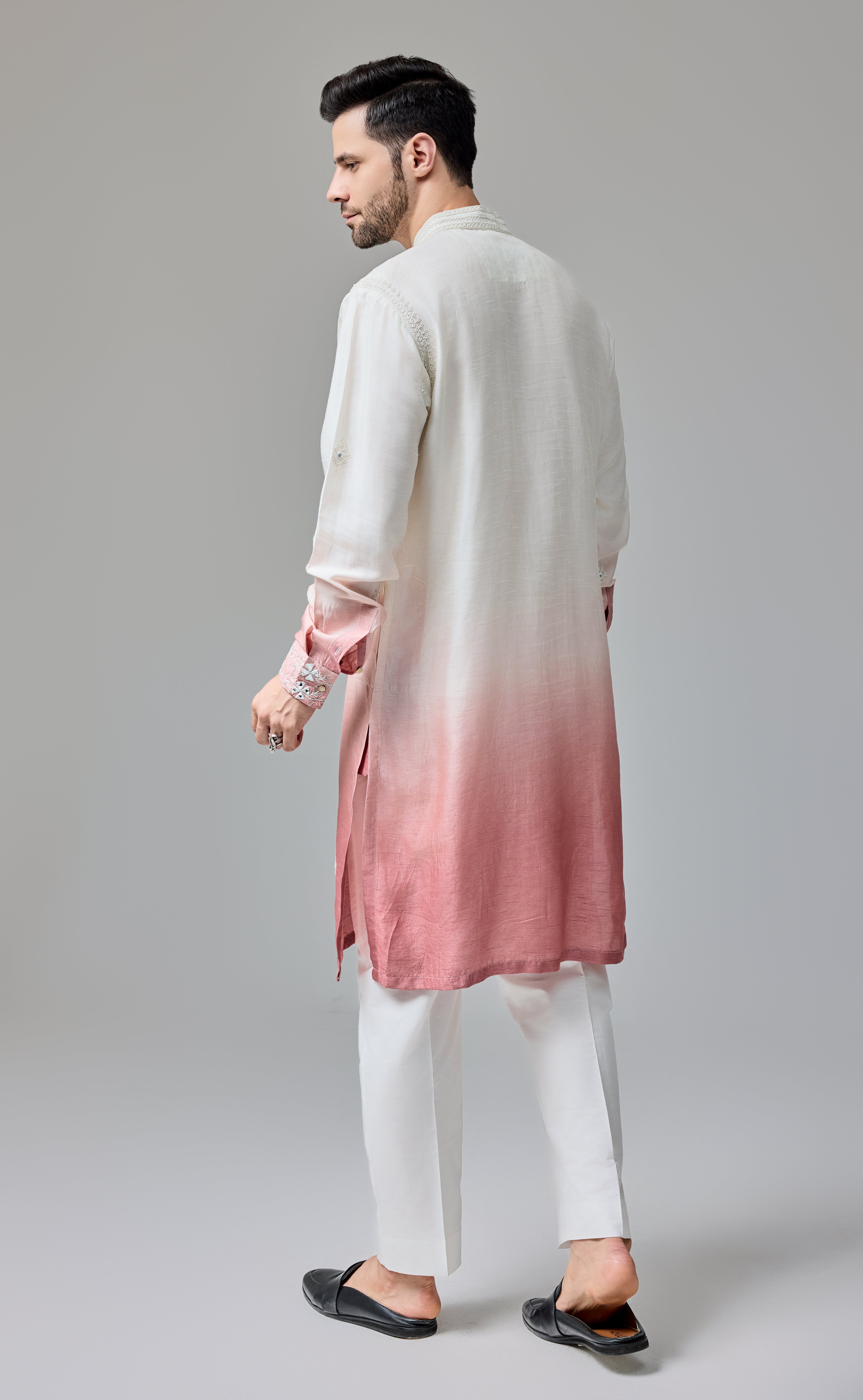 Rust White Ombre Kurta With Dori And Mirror Work