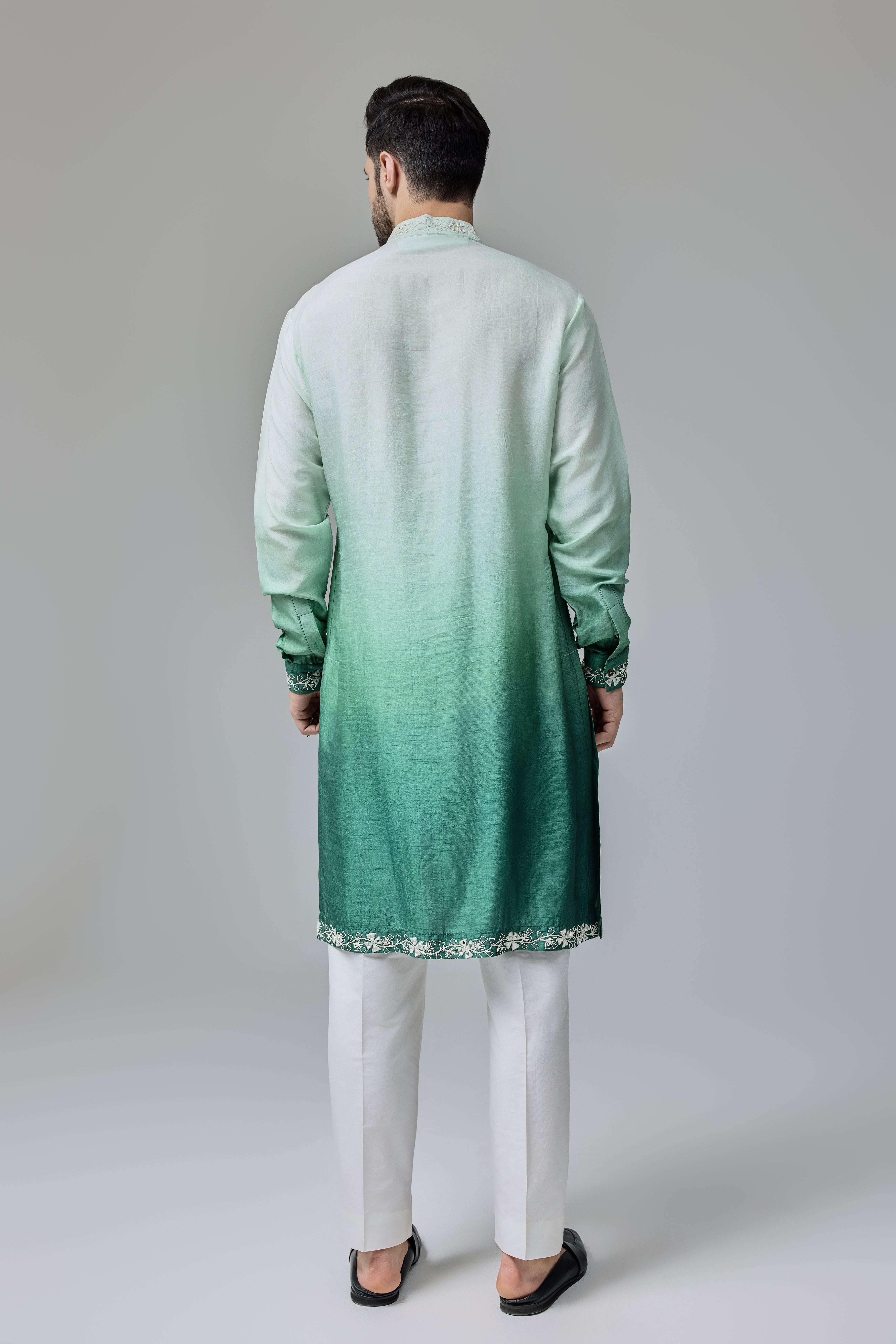 Green White Ombre Kurta With Mirror Work