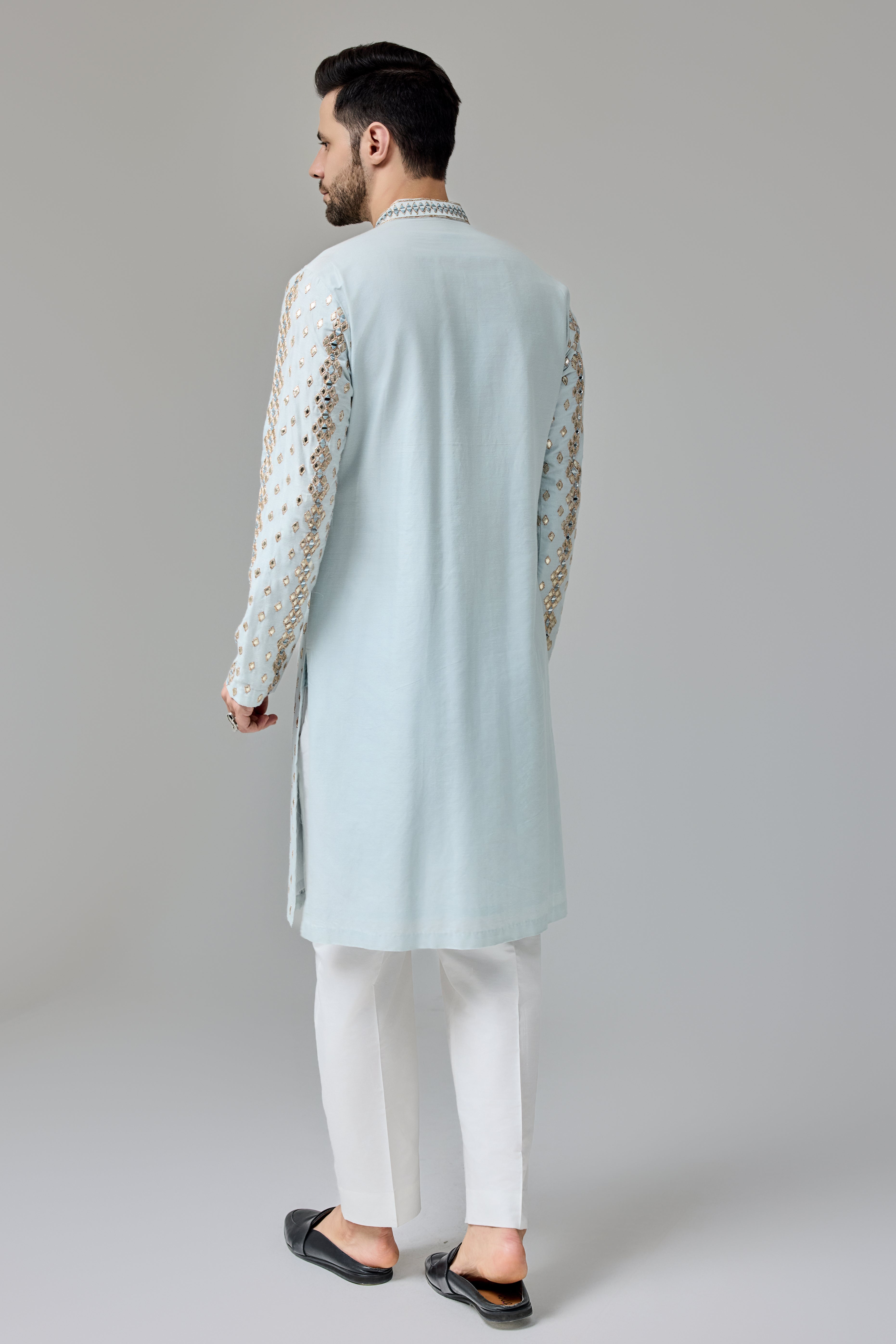 Light Blue Leather Patch Mirror Kurta Set