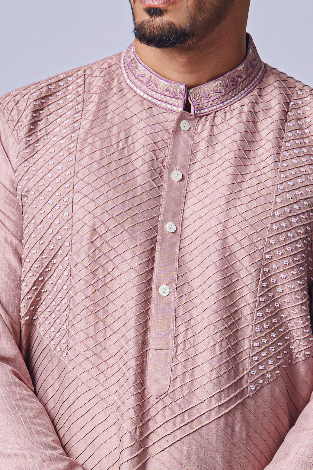 Peach Pink Kurta Set With Pearl Work