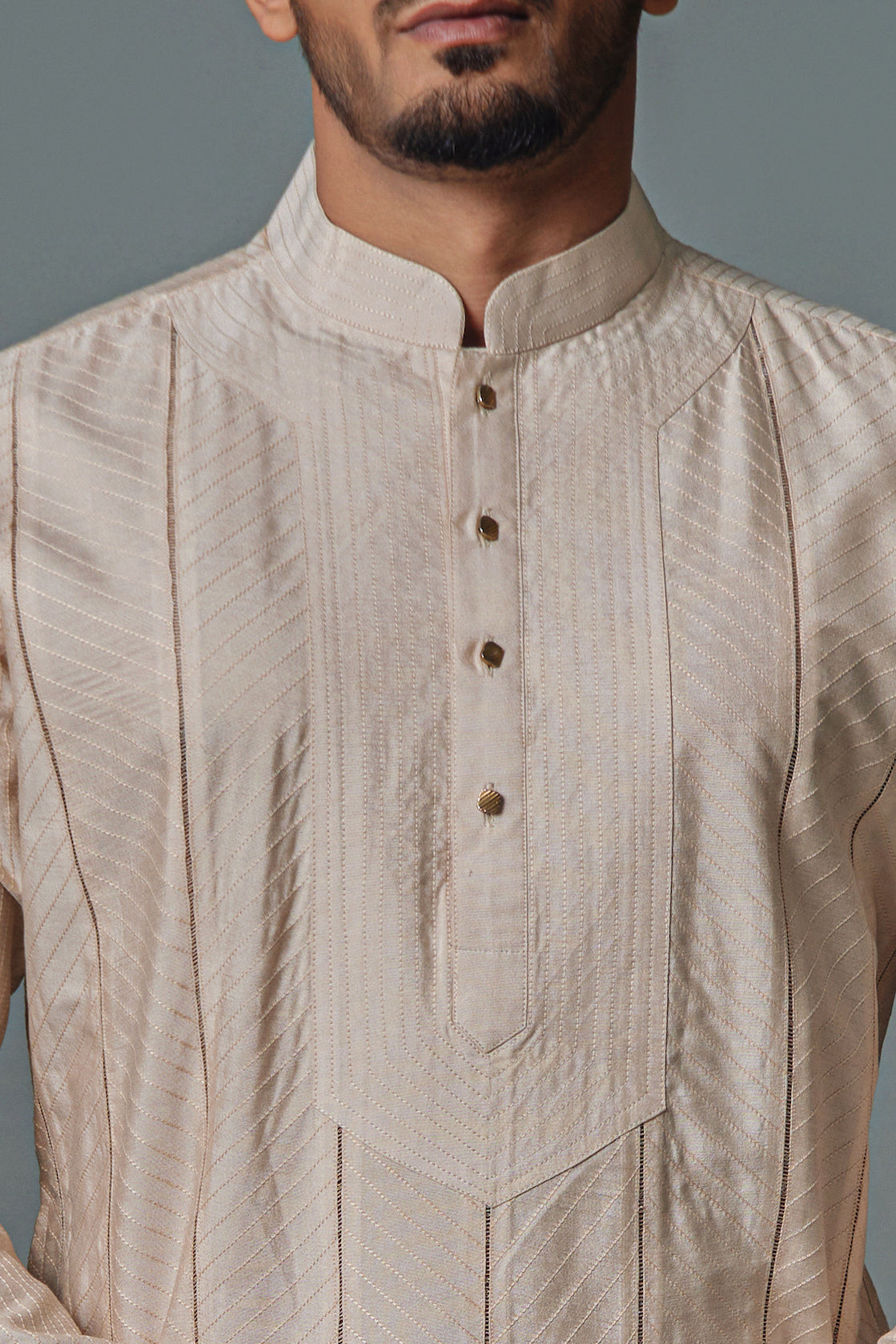 Light Cream Tagain Kurta Set With Yoke