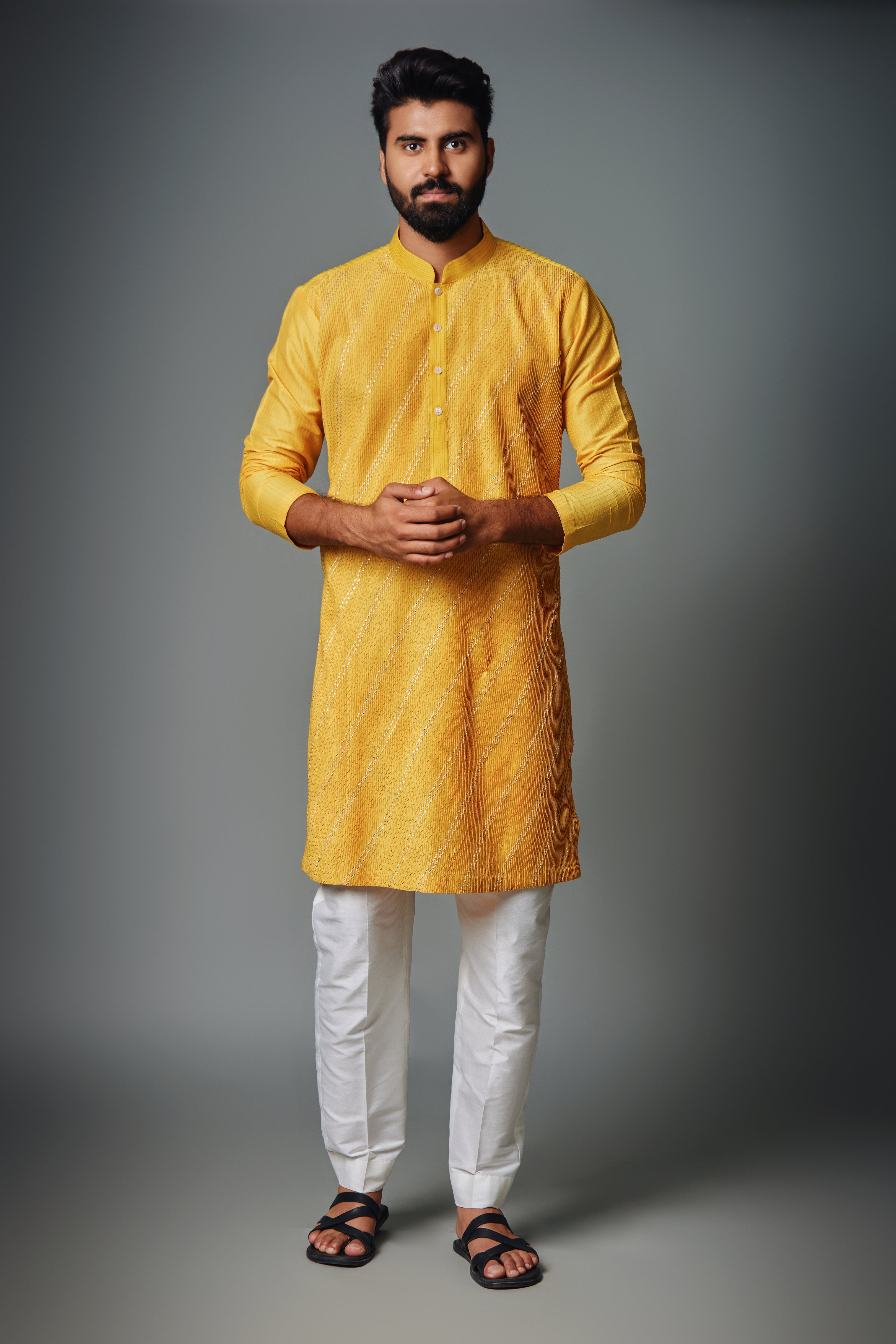 Yellow Pintux Kurta Set With Gota