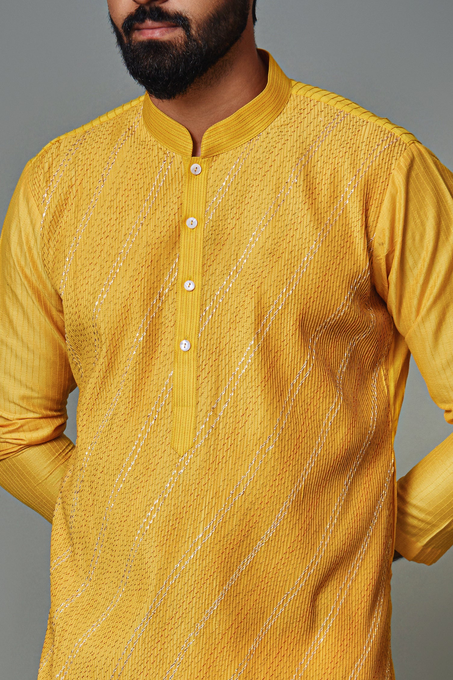 Yellow Pintux Kurta Set With Gota