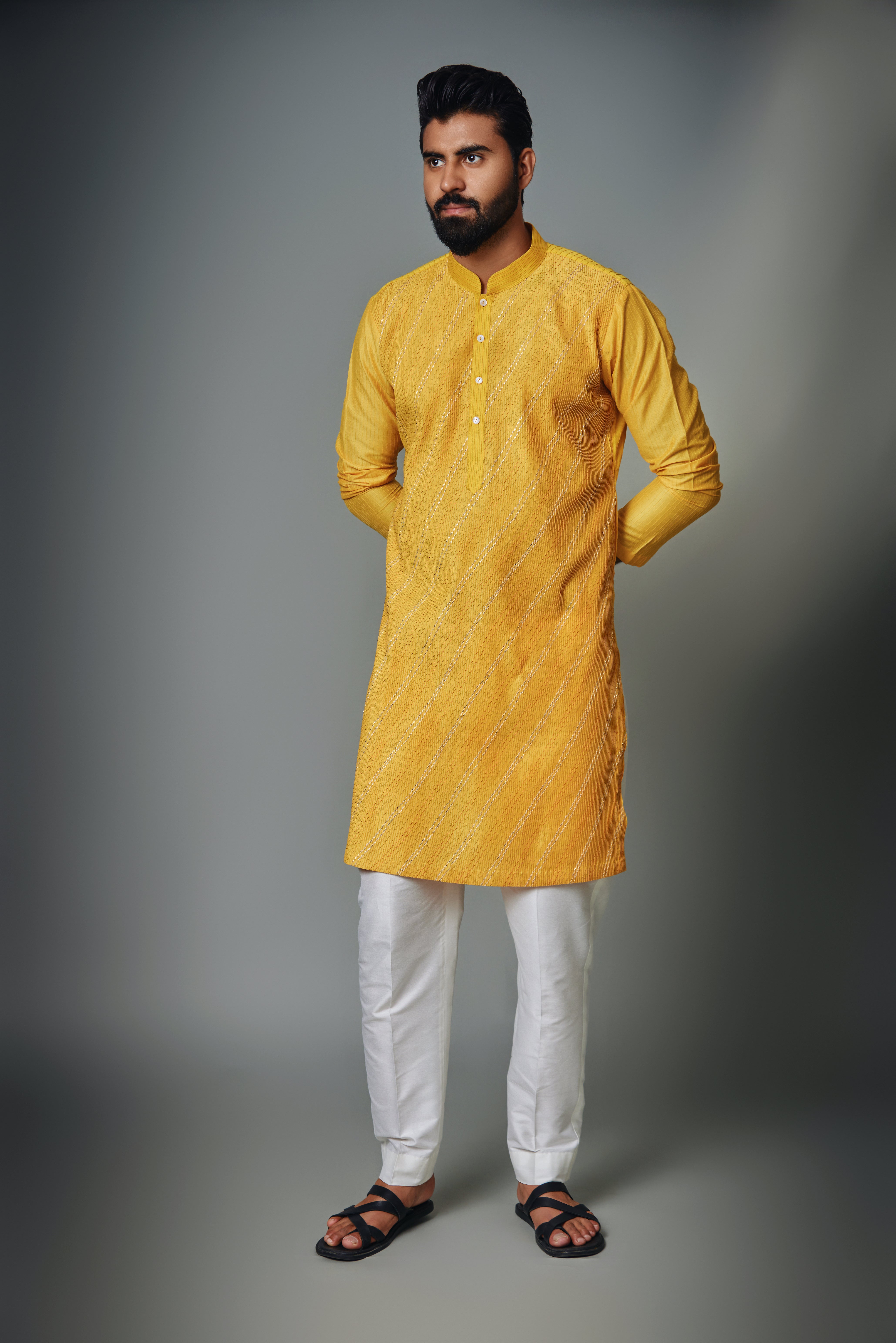 Yellow Pintux Kurta Set With Gota