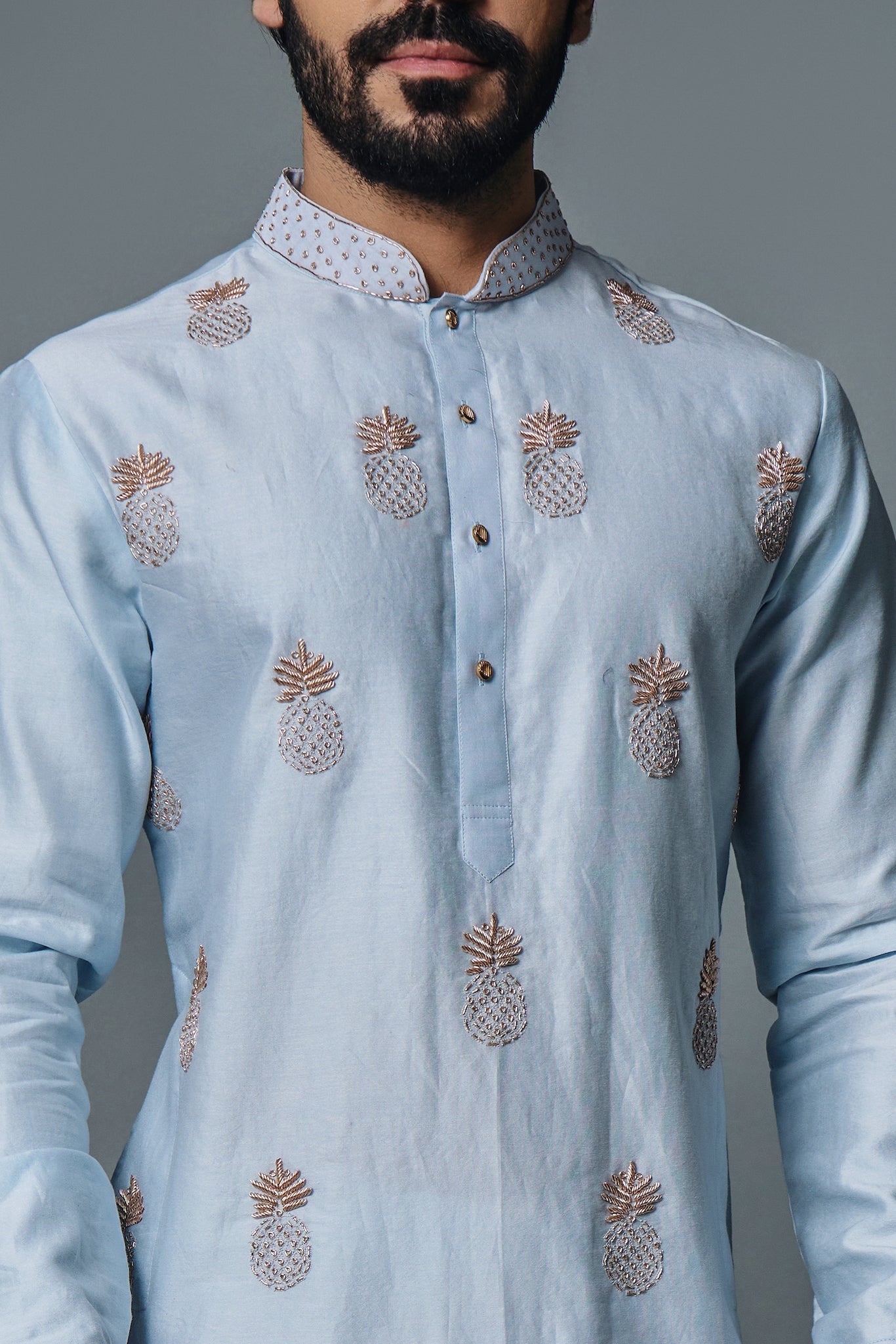 Pineapple Emb Light Blue Color Kurta Set