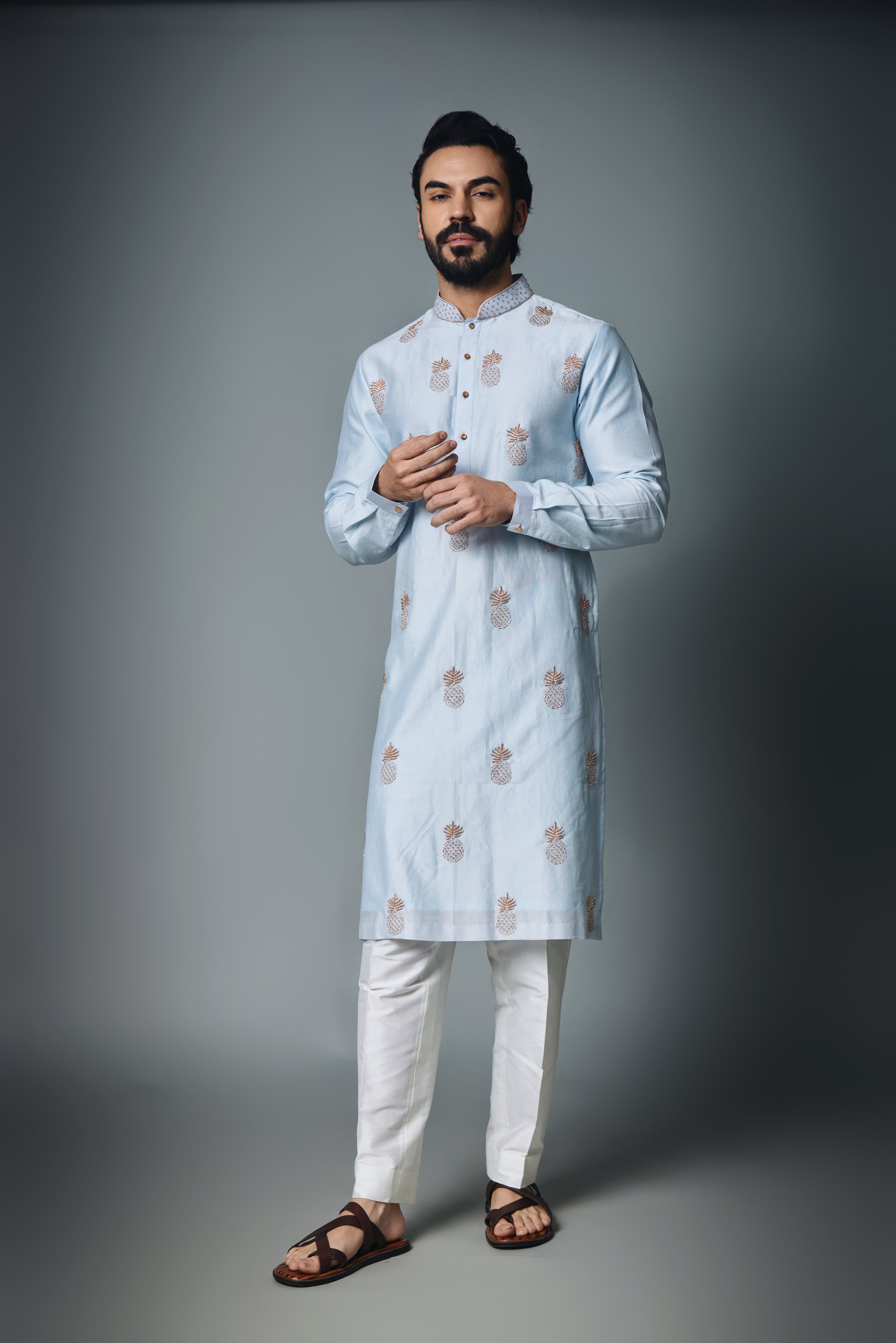 Pineapple Emb Light Blue Color Kurta Set