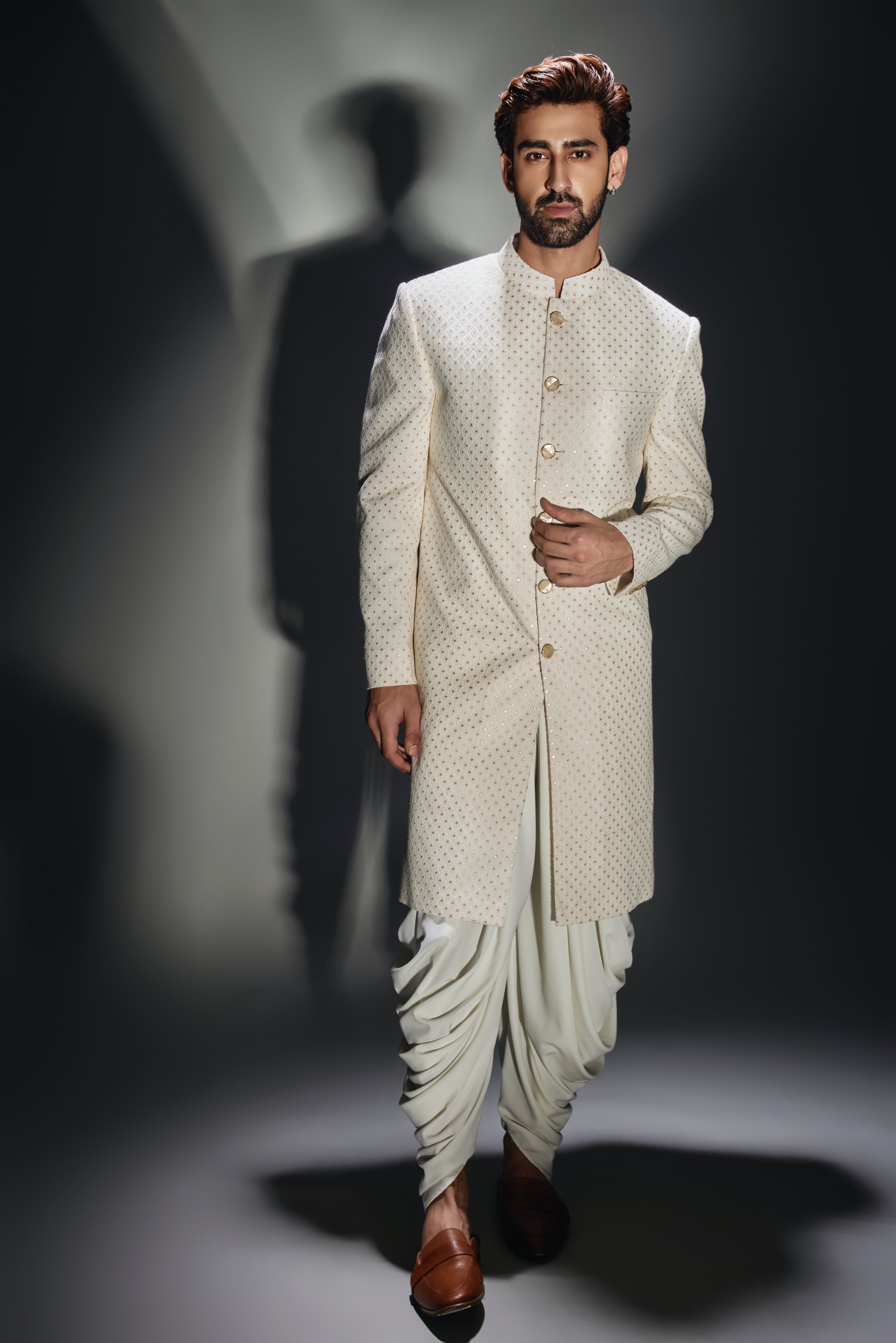 Light Cream Burfi Deisgn Achkan Set