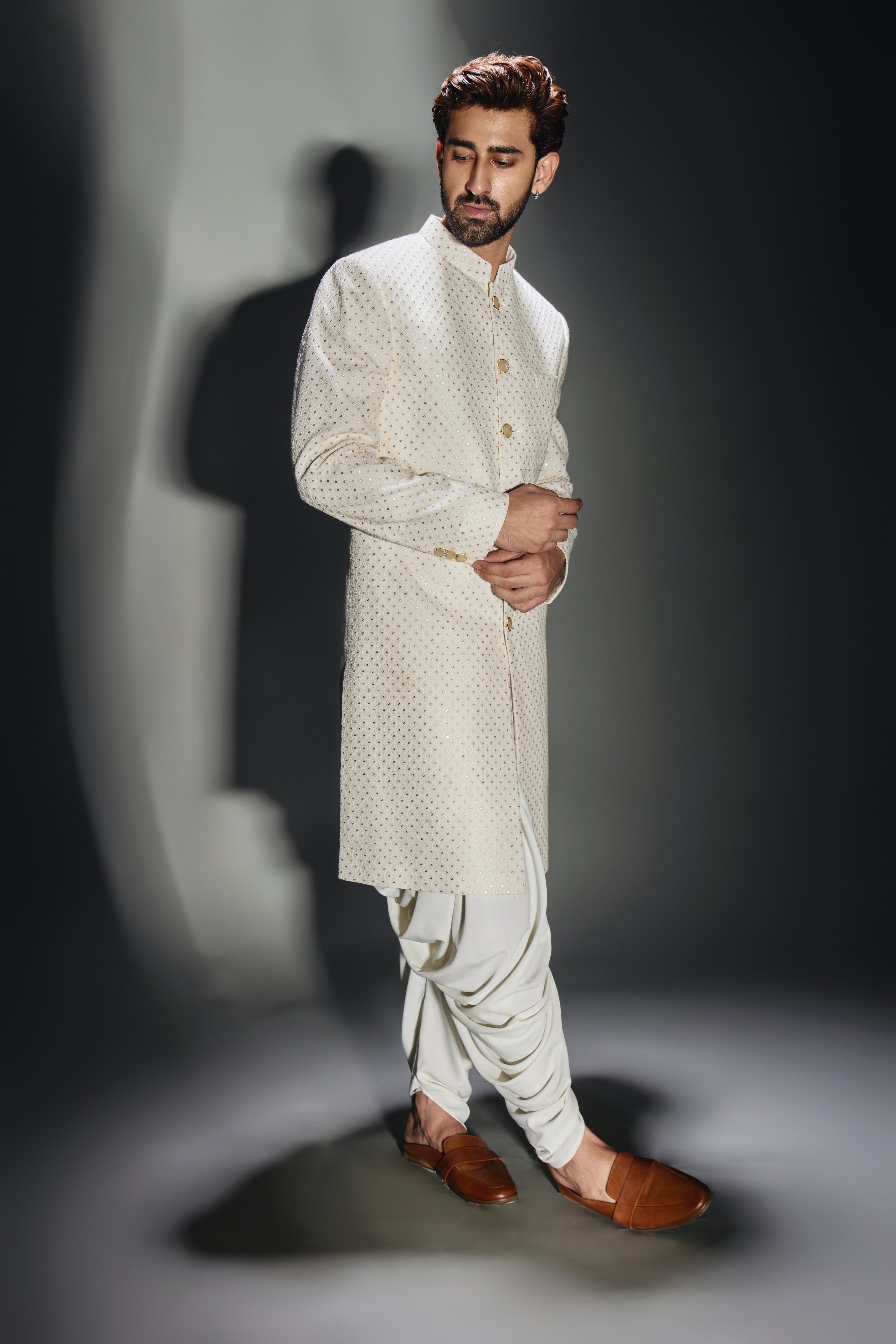 Light Cream Burfi Deisgn Achkan Set