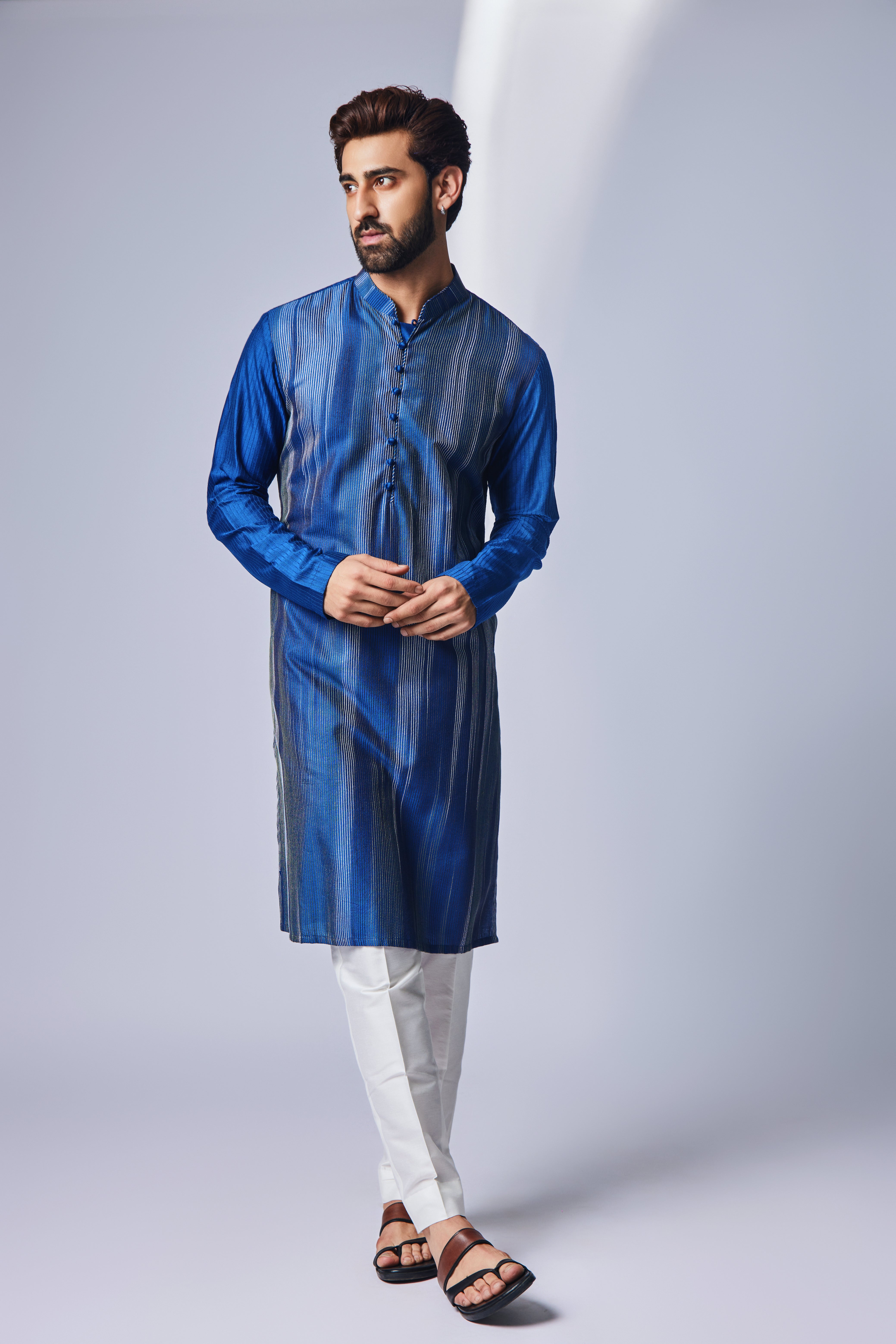 Blue White Tagai Design Kurta Set