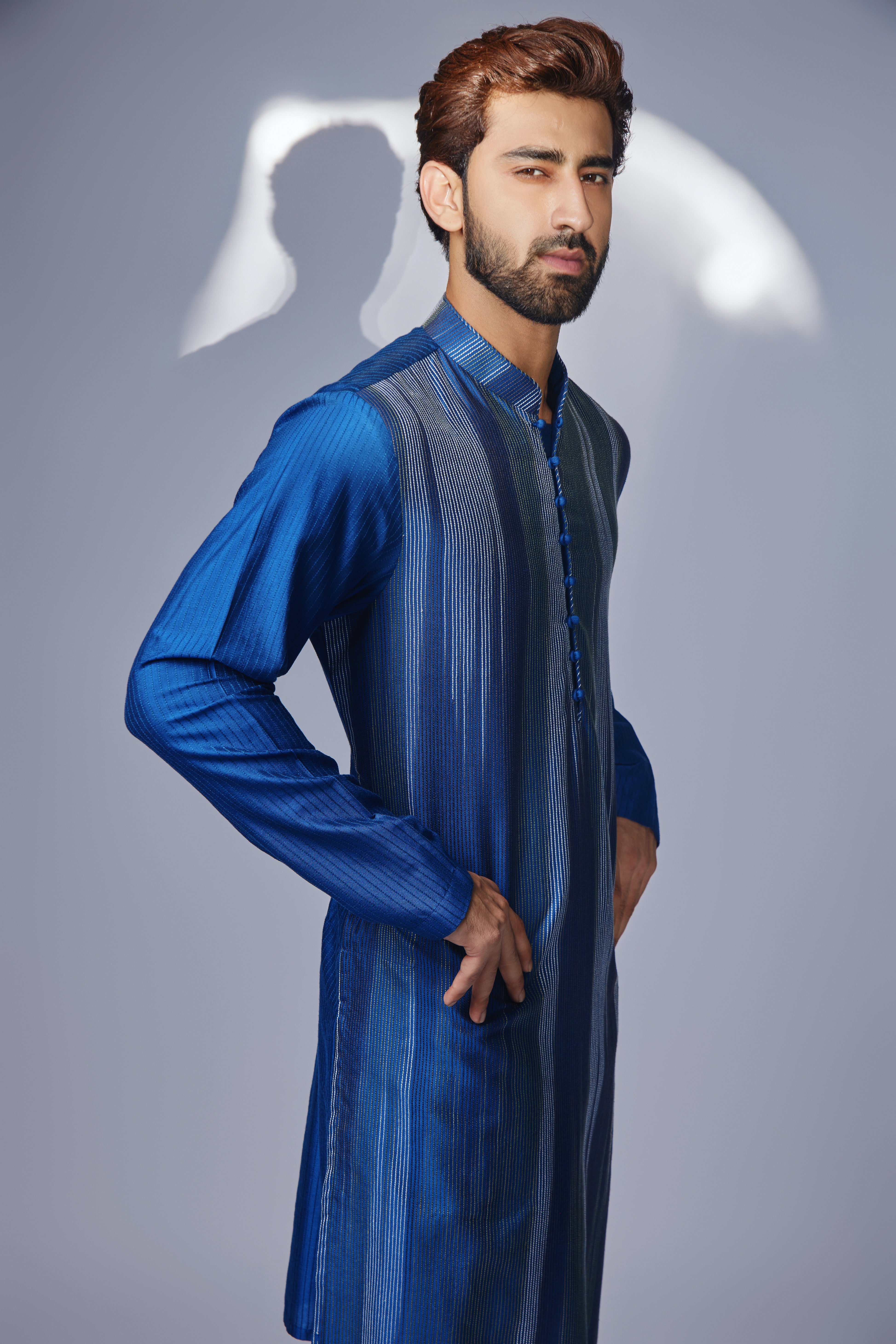 Blue White Tagai Design Kurta Set